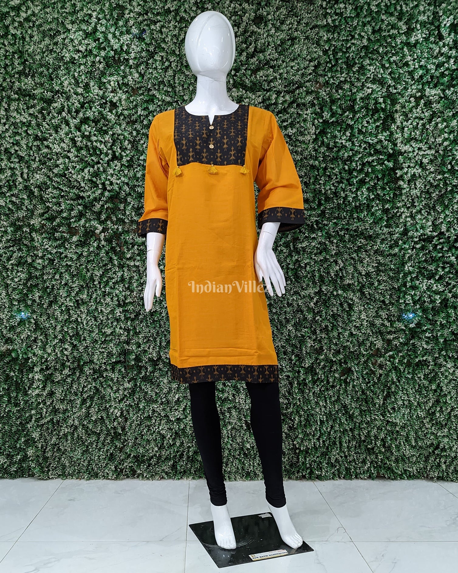 IndianVillèz Yellow Tribal theme Odisha Ikat Designer Cotton Kurti for Women