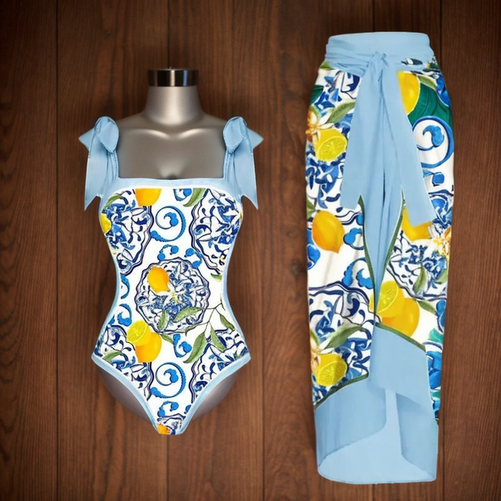 Alamode By Akanksha Amalfi Sorbet Swimsuit with Sarong Skirt