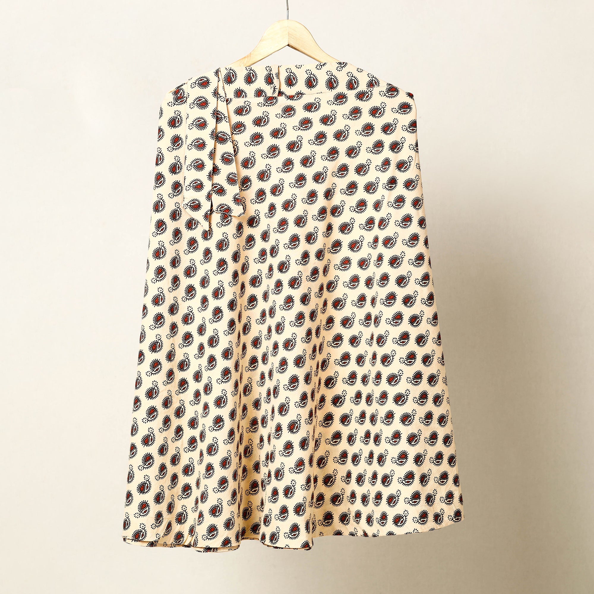NOORI BAZAR Beige - Block Print Cotton Wrap Around Ajrakh Skirt