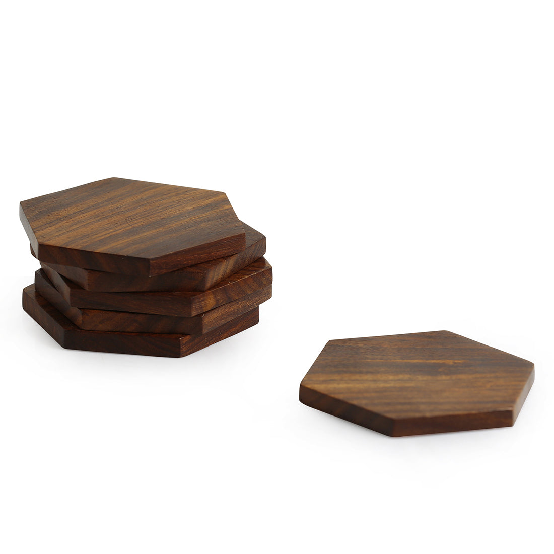 EXCLUSIVELANE 'Six Cornered Spring' Handcrafted Coasters In Sheesham Wood (Set Of 6) - view 3