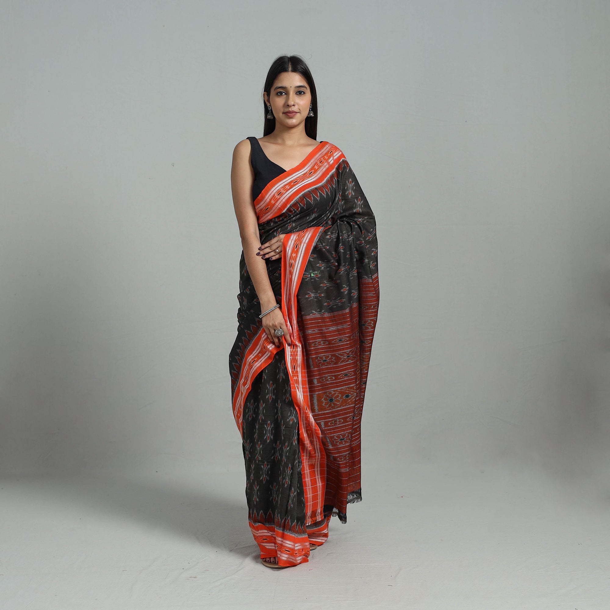ASHOKA ASSEMBLE - CELEBRATING CRAFTS OF ODISHA Brown - Ikat Weave Handloom Cotton Sambalpuri Saree 11