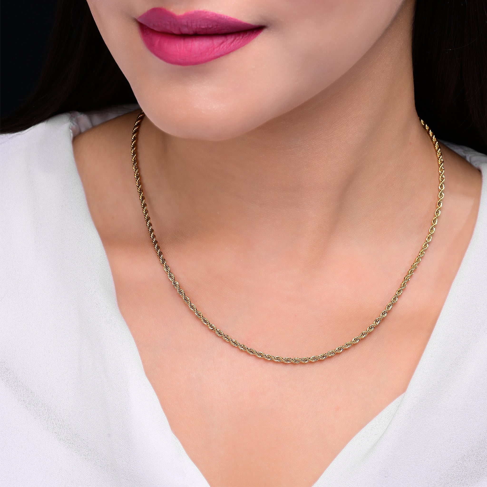 Branta Gold Rope Chain Necklace For Women