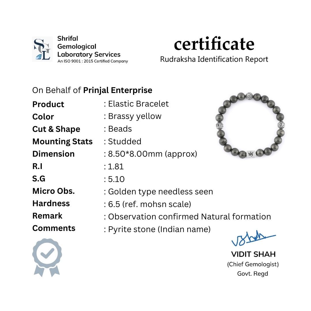 Prinjal Jewellers Pyrite with Om Namah Shivay Silver Beads Bracelet - view 7