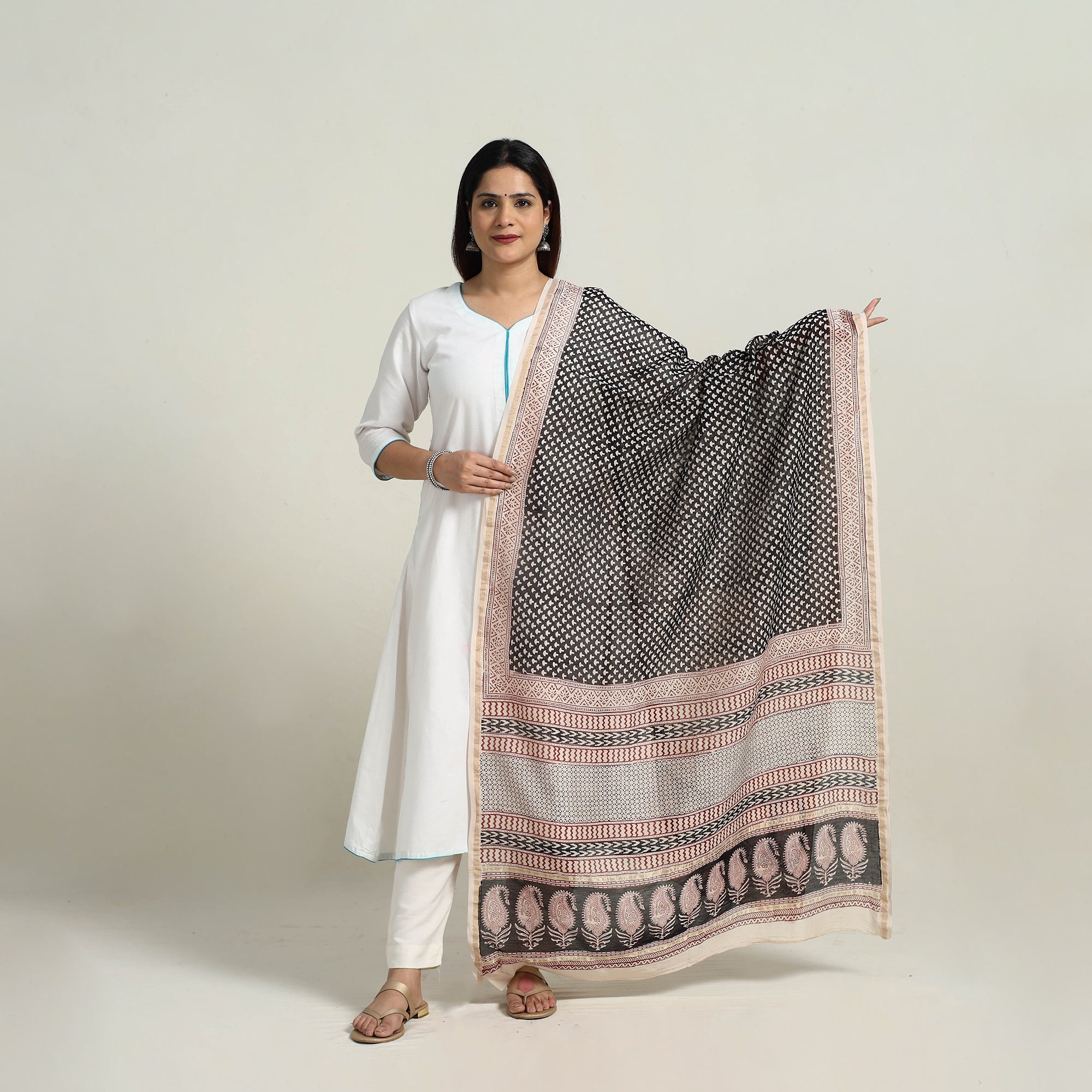 BAGH PRINTS BY MOHAMMED RAFIK KHATRI Black - Natural Dyed Hand Block Print Chanderi Silk Bagh Dupatta 22