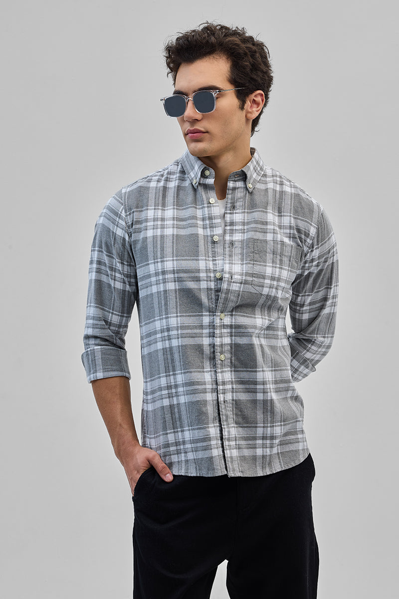 SNITCH Grey Oxford Checks Shirt - view 4