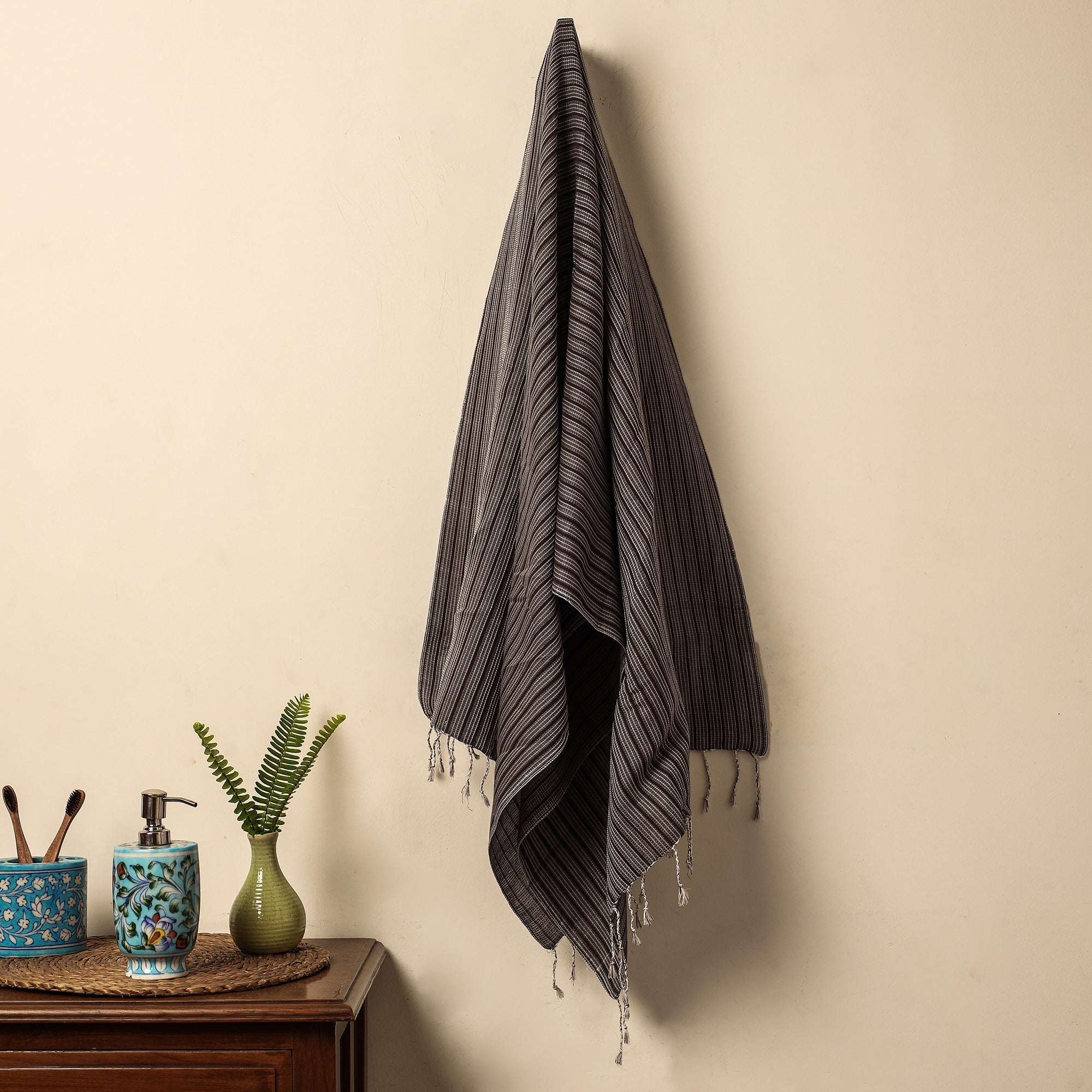 GYAN VIDYA HASTSHILP - BHARTESH Black - Waffle Weave Handwoven Pure Cotton Towel