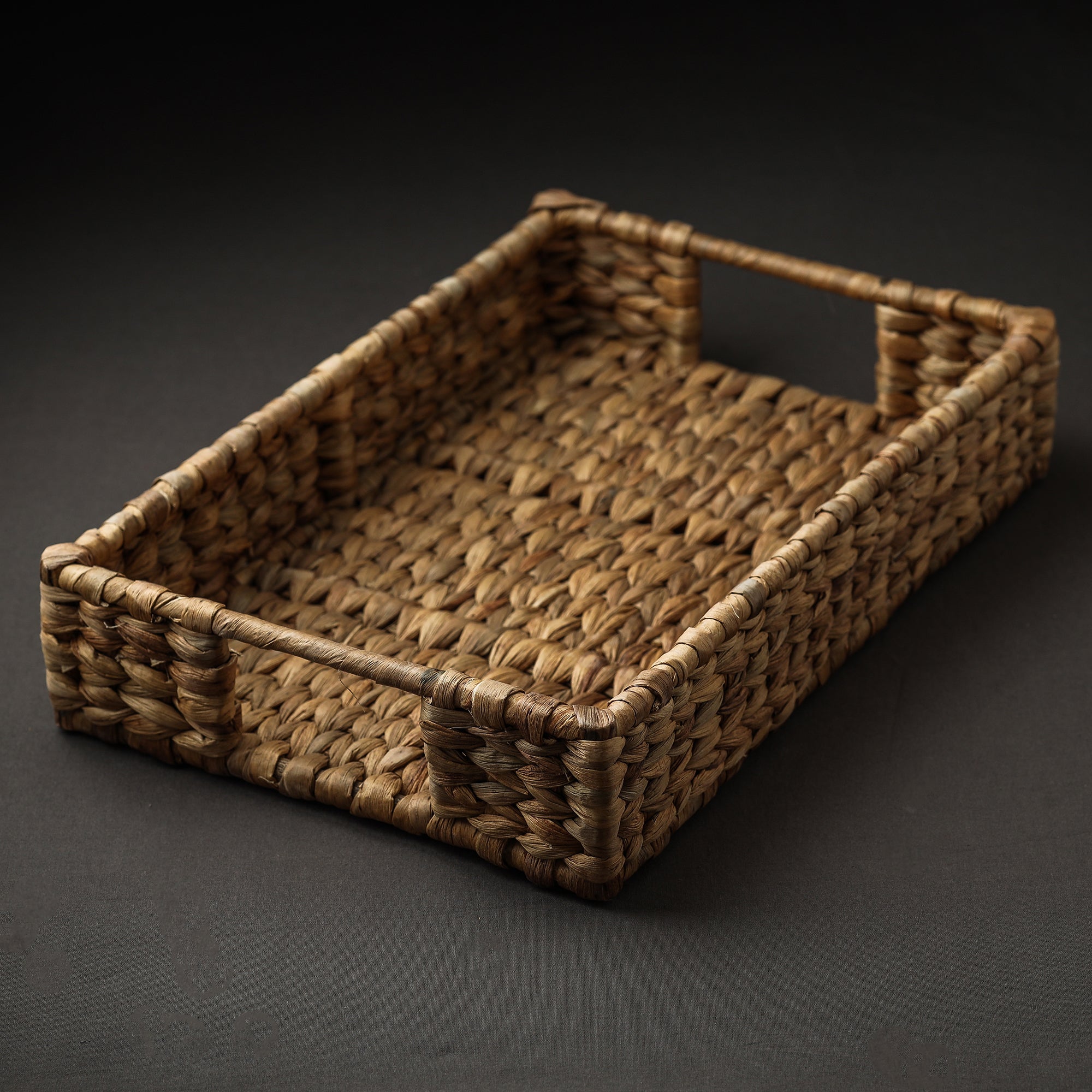 ITOKRI CRAFTS INITIATIVE Brown - Handmade Organic Water Hyacinth Rectangular Tray from Assam (14 x 10 in)