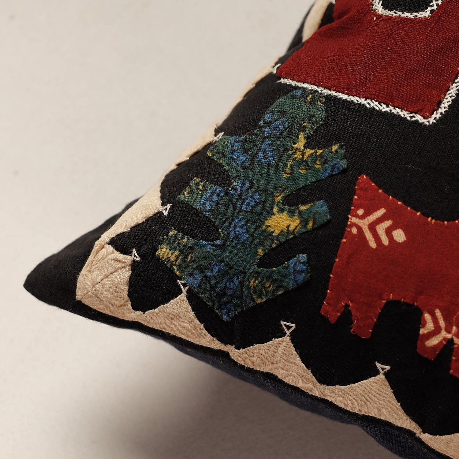 Black - Kala Raksha Applique Cutwork Cotton Cushion Cover (12 x 12 in) - view 2
