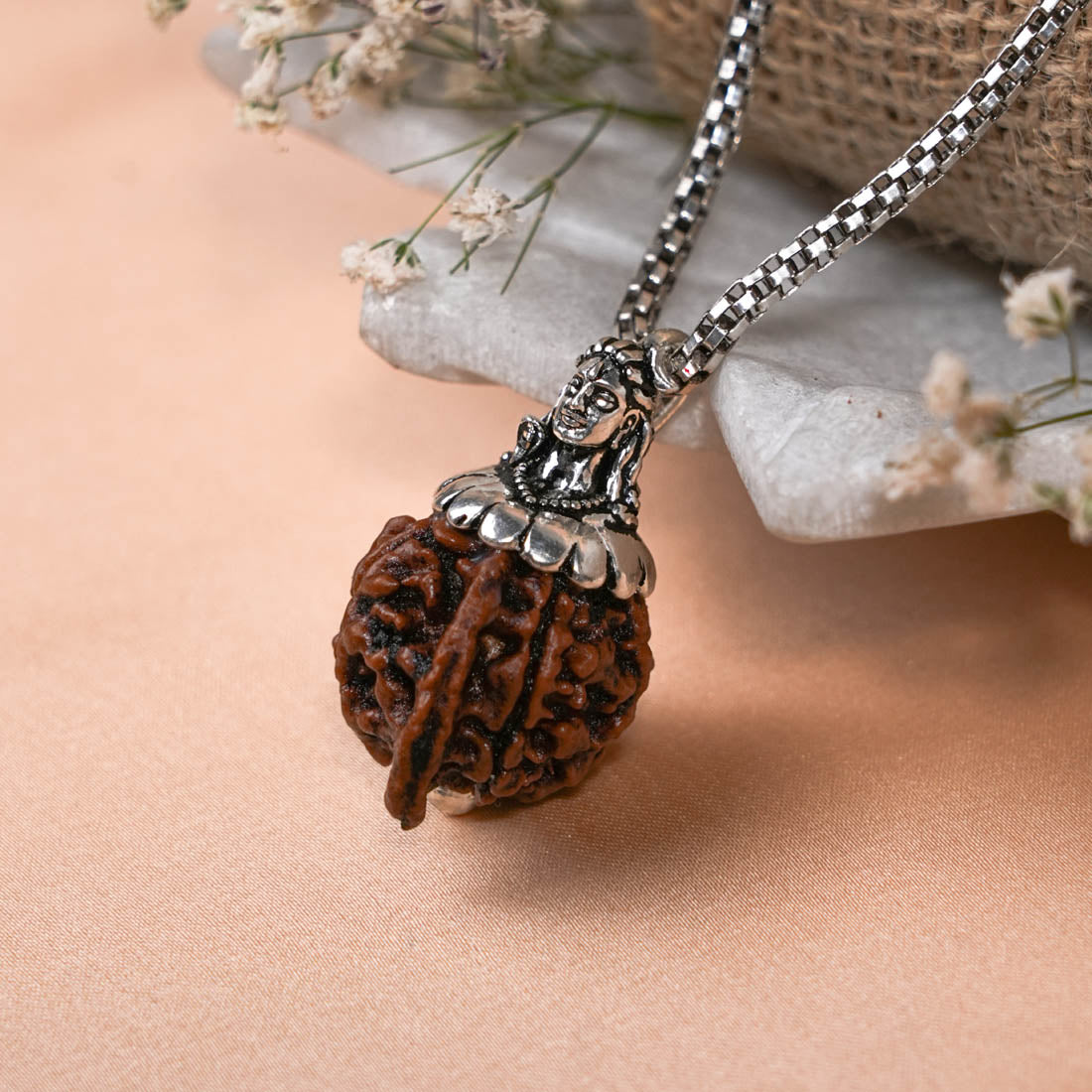 Prinjal Jewellers Adiyogi Pendant (Ganesh Mukhi Nepali Rudraksha) With Chain