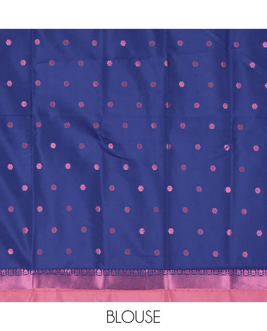 TheShoppothys Pink butter silk with rose copper zari buttas, contrast zari border & pallu elevated with intricate zari designs - view 4
