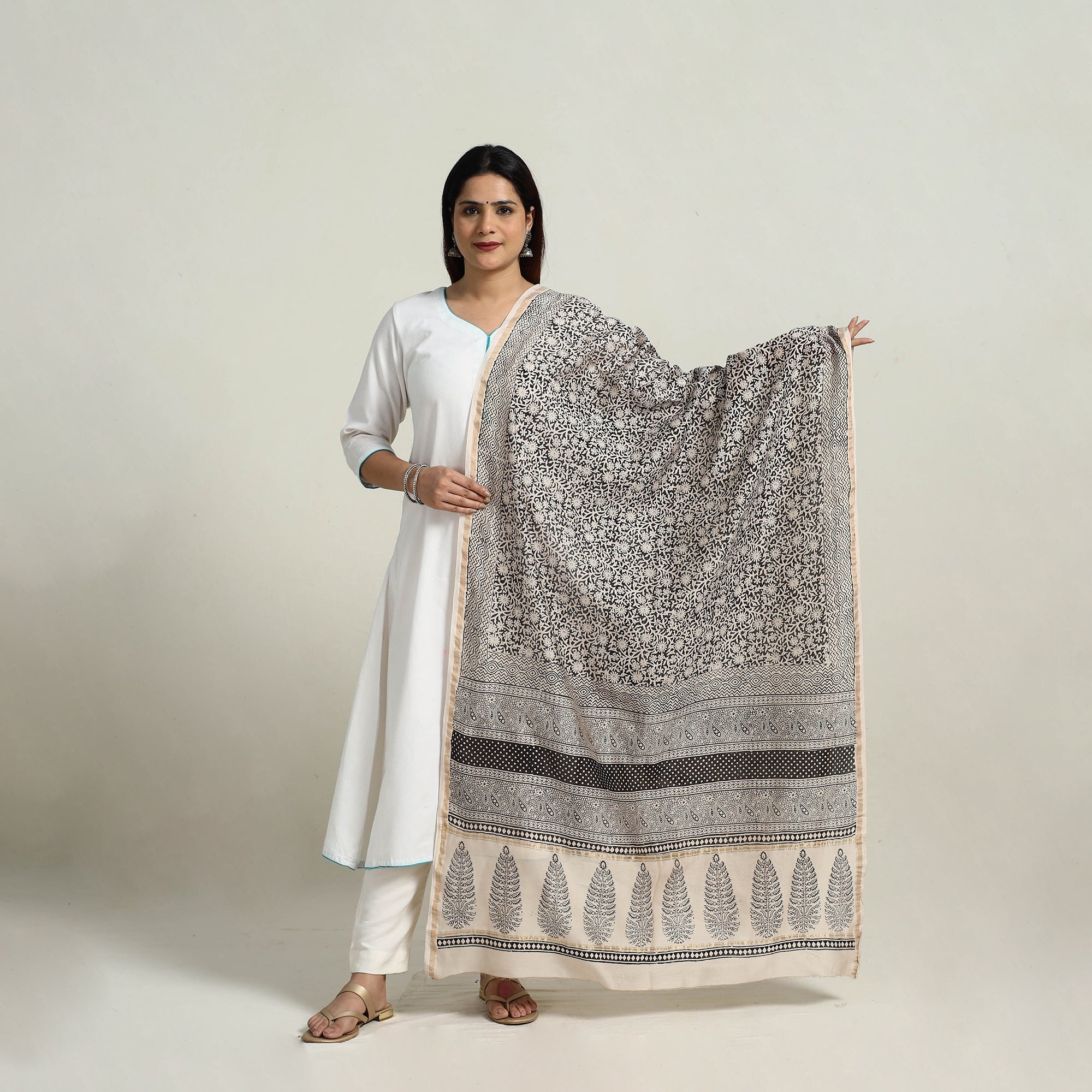 BAGH PRINTS BY MOHAMMED RAFIK KHATRI Grey - Natural Dyed Hand Block Print Chanderi Silk Bagh Dupatta 21