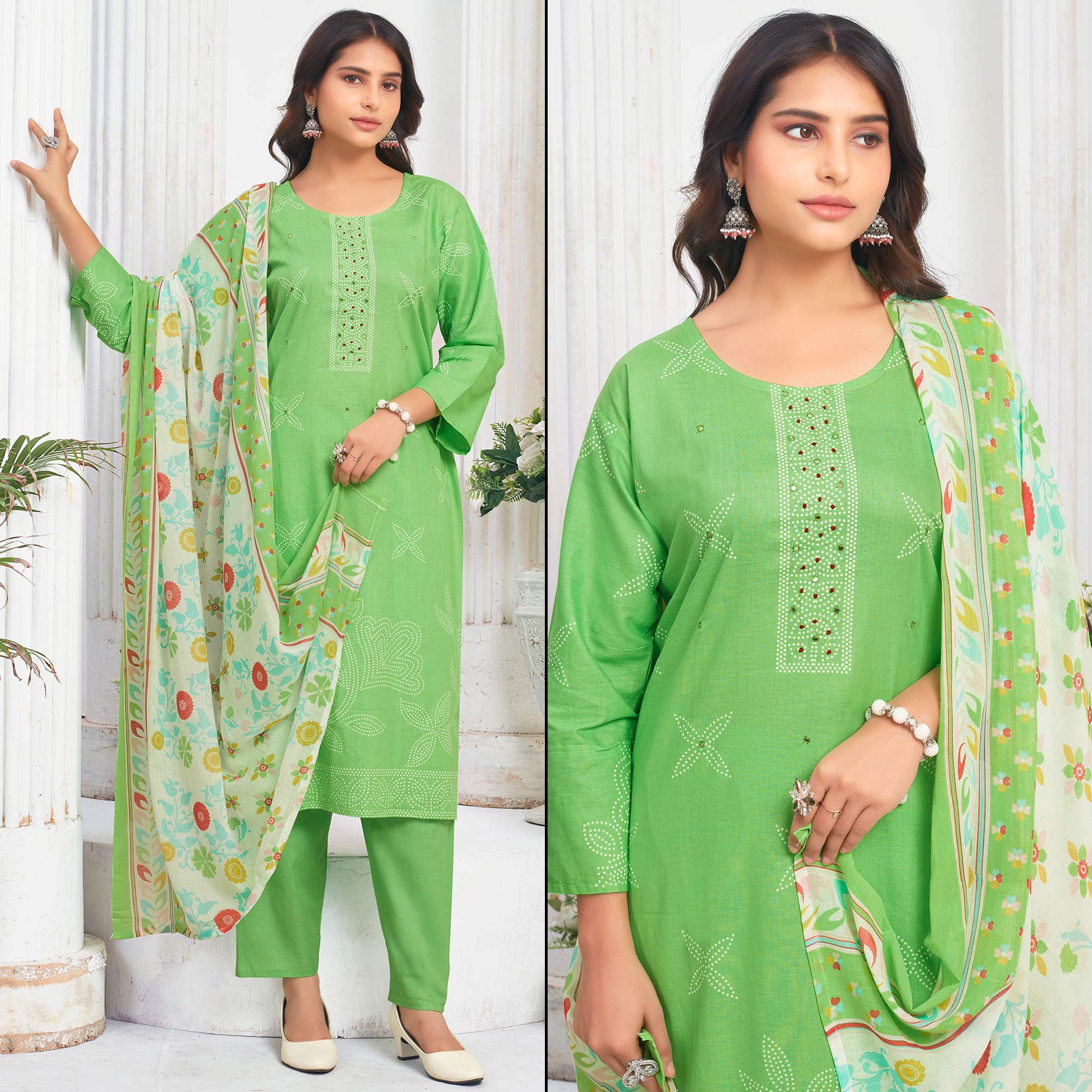 Green salwar suits – BlackTree green-floral-printed-pure-cotton-salwar-suit-4