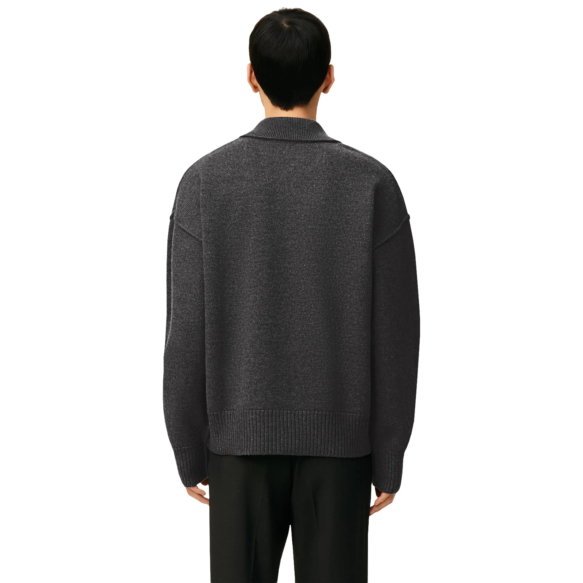 Ami Paris Ami De Coeur Wool Heather Grey Black Polo Sweatshirt - view 2