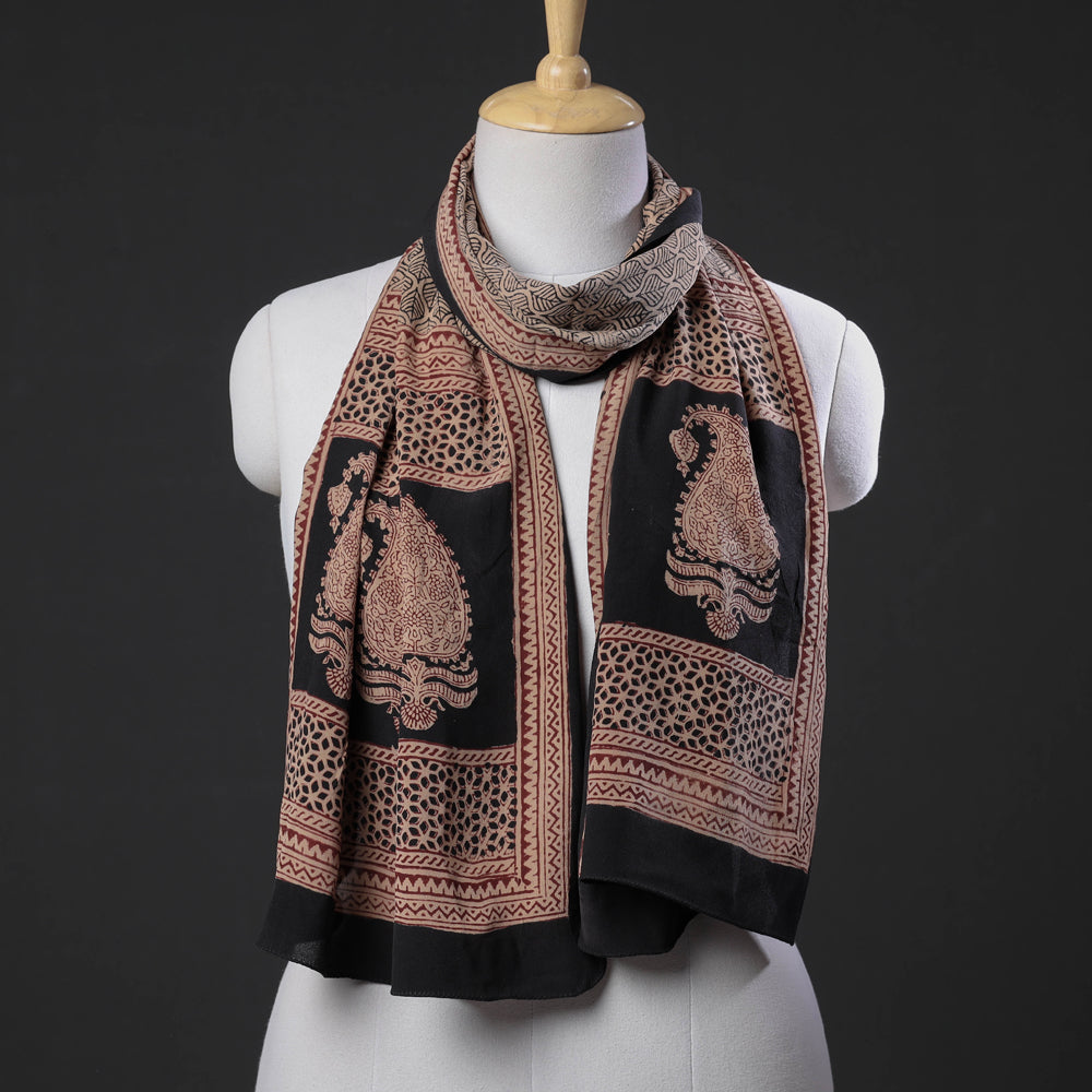 BAGH PRINTS BY MOHAMMED BILAL KHATRI Brown - Bagh Block Printing Natural Dyed Crepe Silk Stole