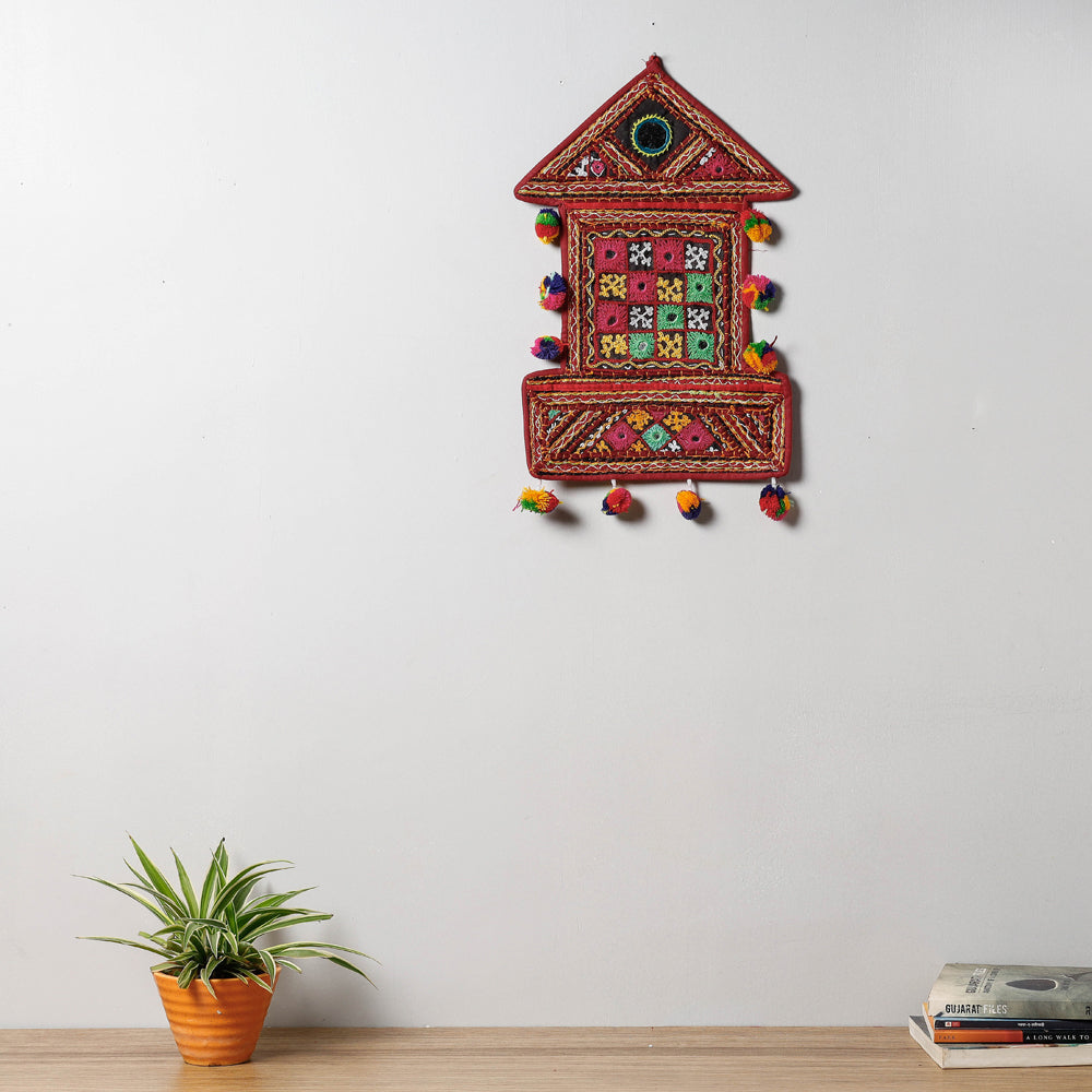 KACHCHH JI CHHAAP 2 Pockets - Mirror Work Kutch Hand Embroidered Wall Hanging Letter Holder