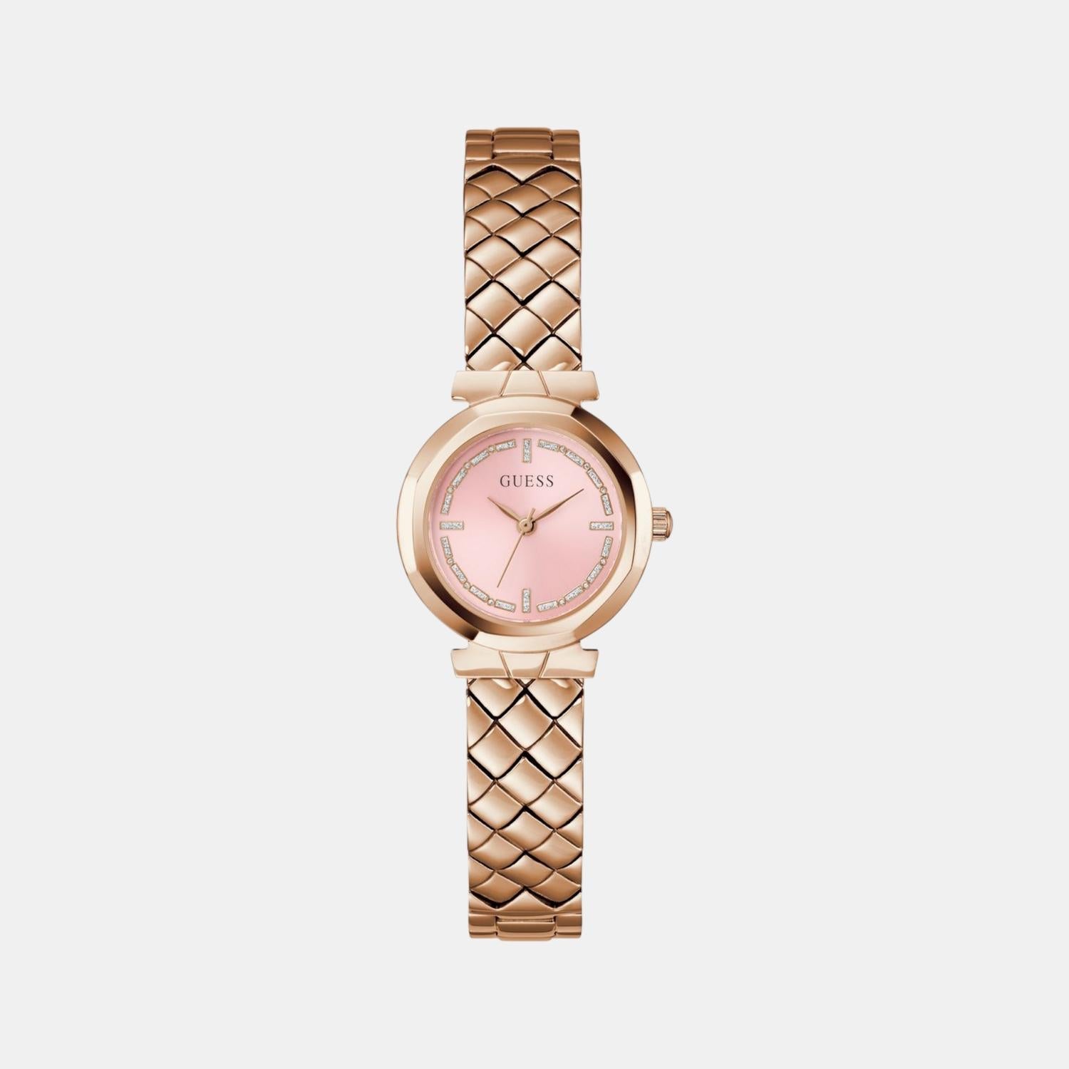 Guess Bejeweled Women Quartz Pink Dial Analog Stainless Steel Watch GW0839L3