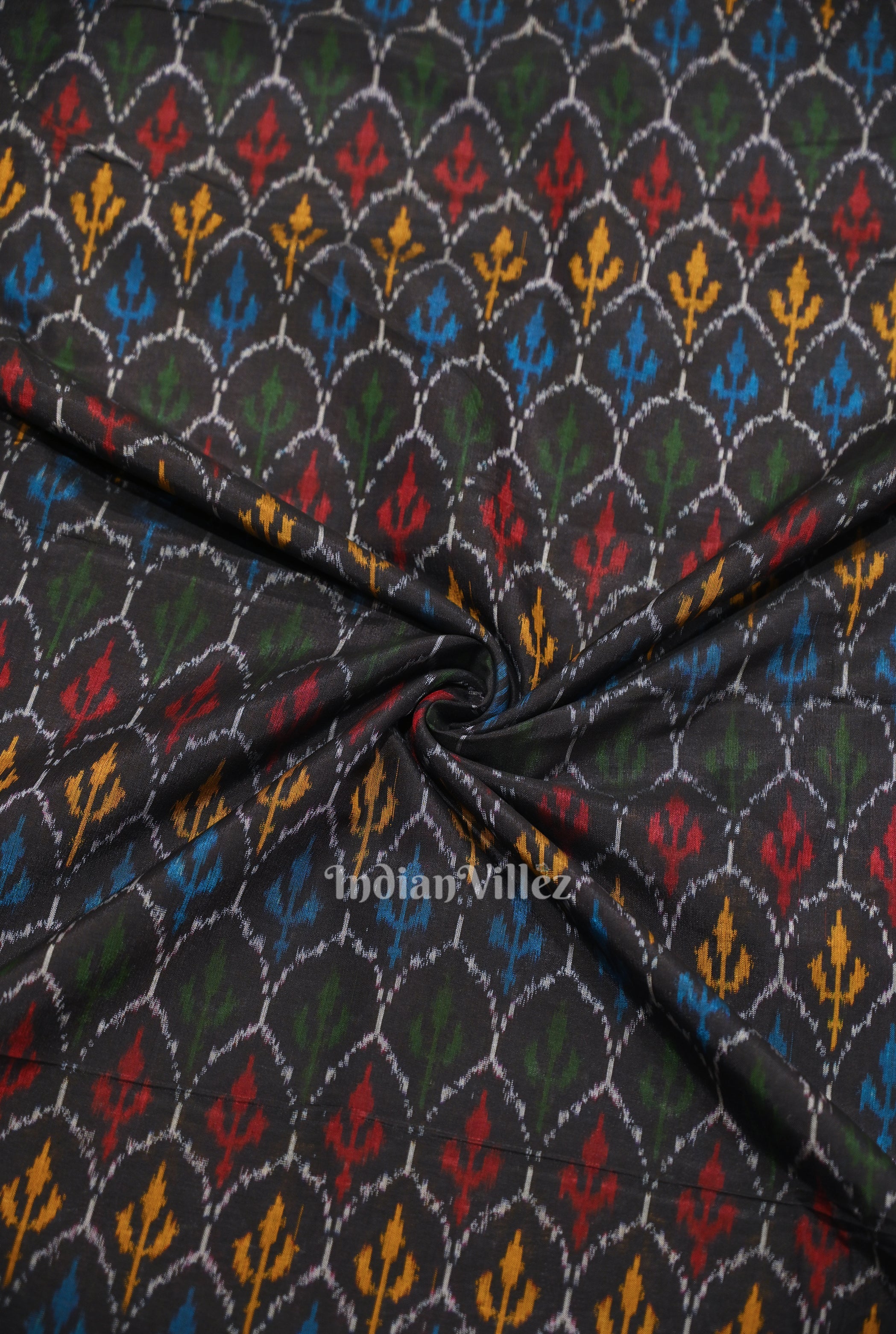 Cotton sico fabric – IndianVillèz Black Tribal Motif Pochampally Ikat Silk & Cotton (Sico) Fabric
