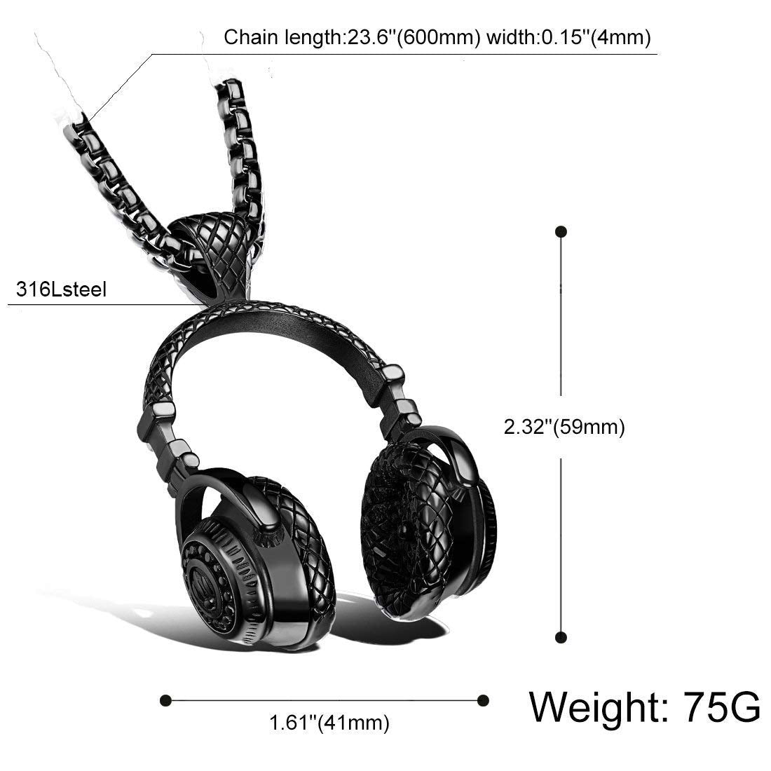 Yellow Chimes Music Headphone Stainless Steel Pendant for Men and Boys - view 2