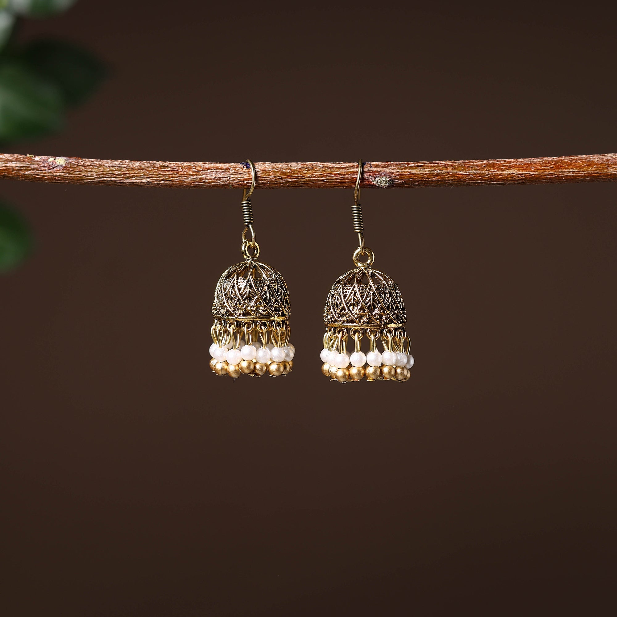 JALPARI Ayaat Golden Handcrafted GS Beaded Jhumki Earrings