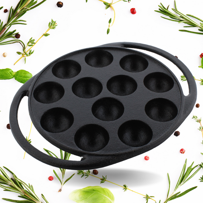 Trilonium Triple Seasoned Cast Iron Paddu tawa | Paniyarakkal | Paniyaram Pan 12 Pits | Black - view 4