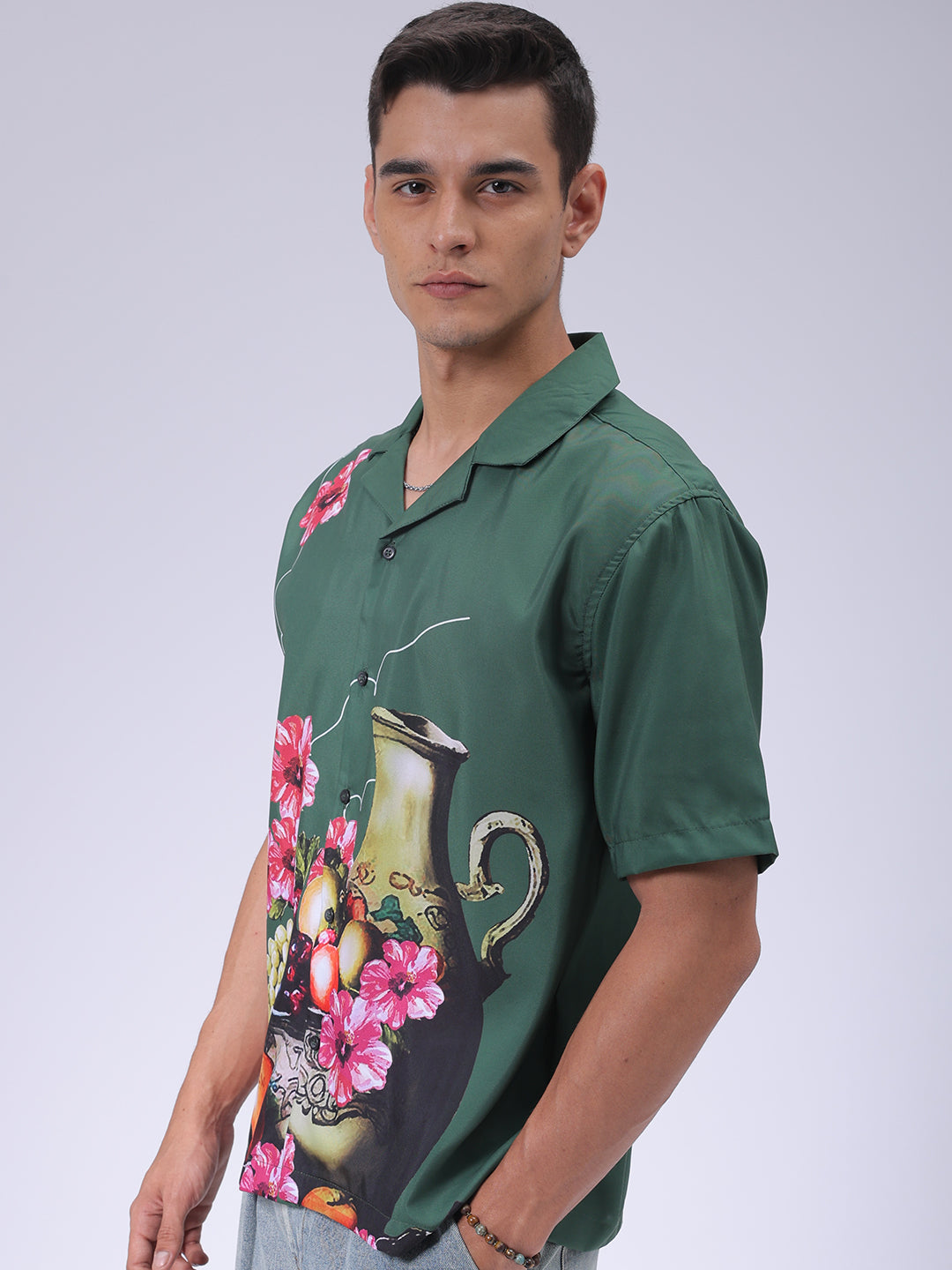The Indian Garage Co Men's Green Oversized Fit Graphic Shirt - view 5