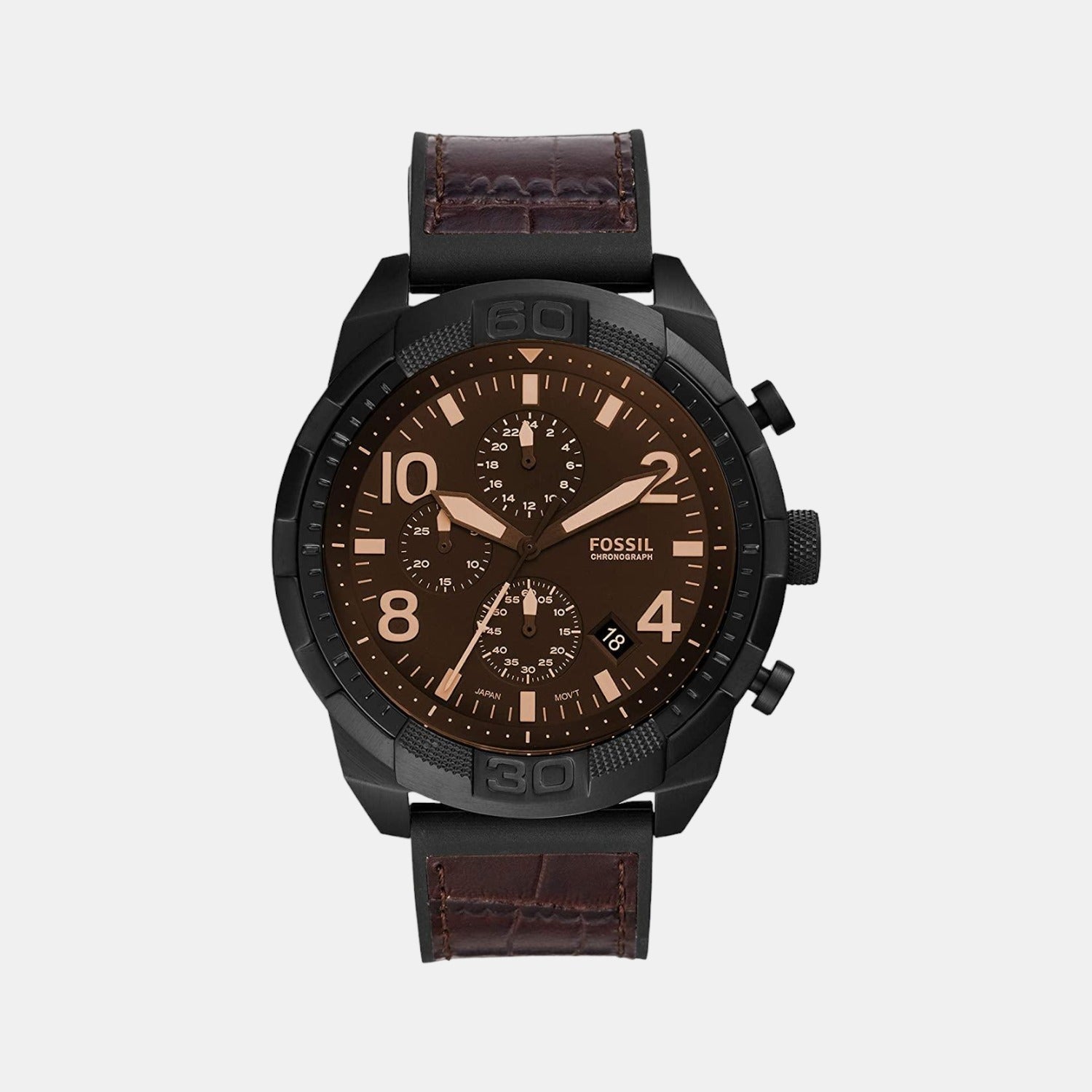 Fossil Bronson Men Quartz Black Dial Chronograph Leather Watch FS5713