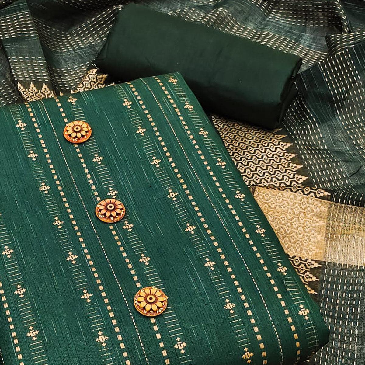 BlackTree green-embroidered-pure-cotton-dress-material-3 - view 2