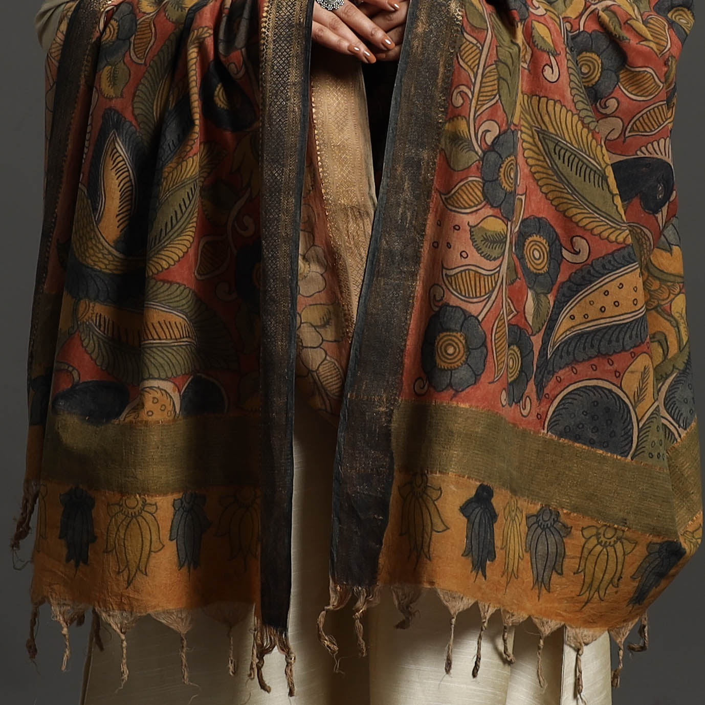 SOUTH KARGHA Brown - Mangalagiri Cotton Handpainted Pen Work Kalamkari Dupatta 18 - view 4
