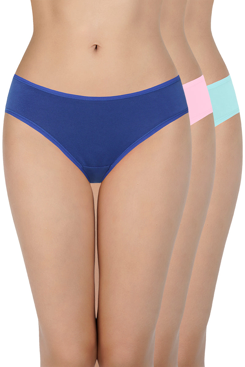 Amante Solid Low Rise Assorted Bikini Panties (Pack of 3 Colors & Prints May Vary)