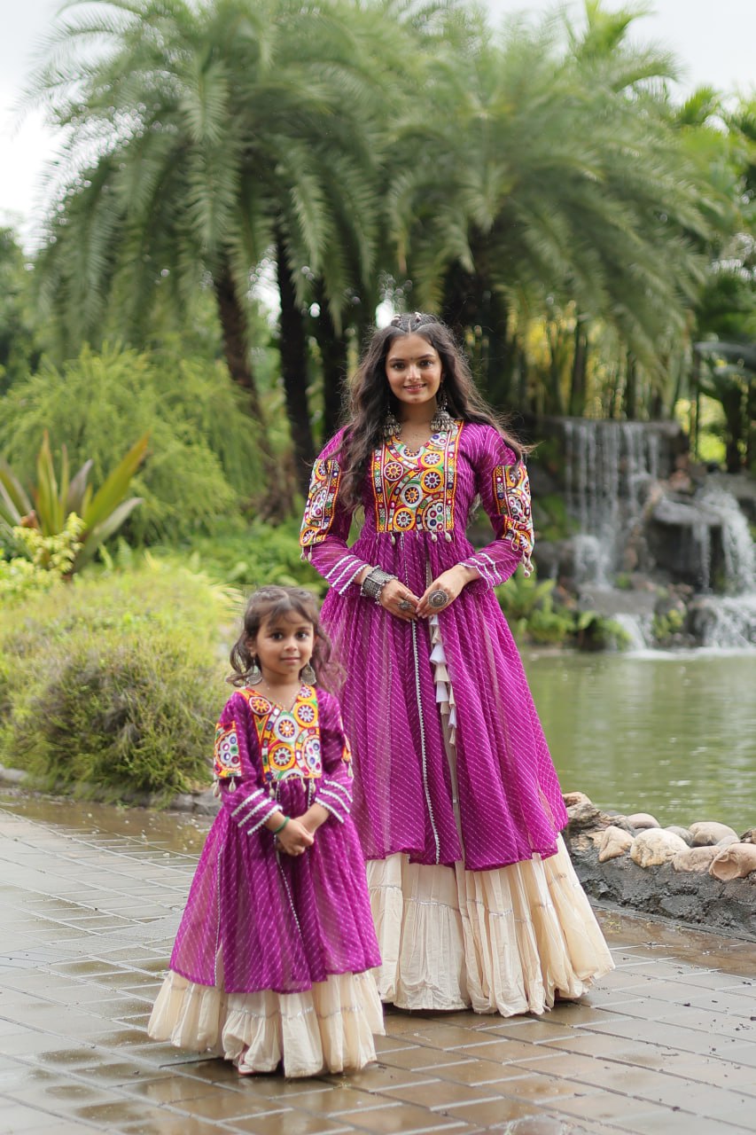 ClothsVilla Purple & White Elegant Lehenga and Kurti Combo for Adults & Kids - Full-Stitched Set - view 2