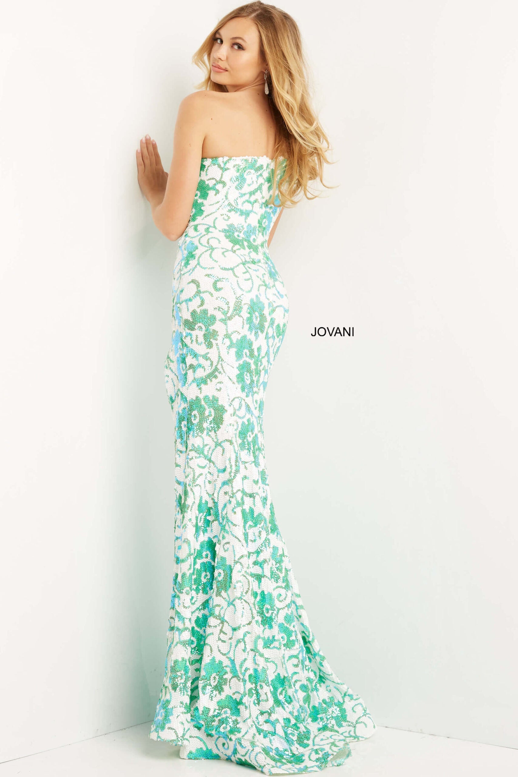 Sequin Fitted One Shoulder Slit Gown by Jovani 08256 - view 2