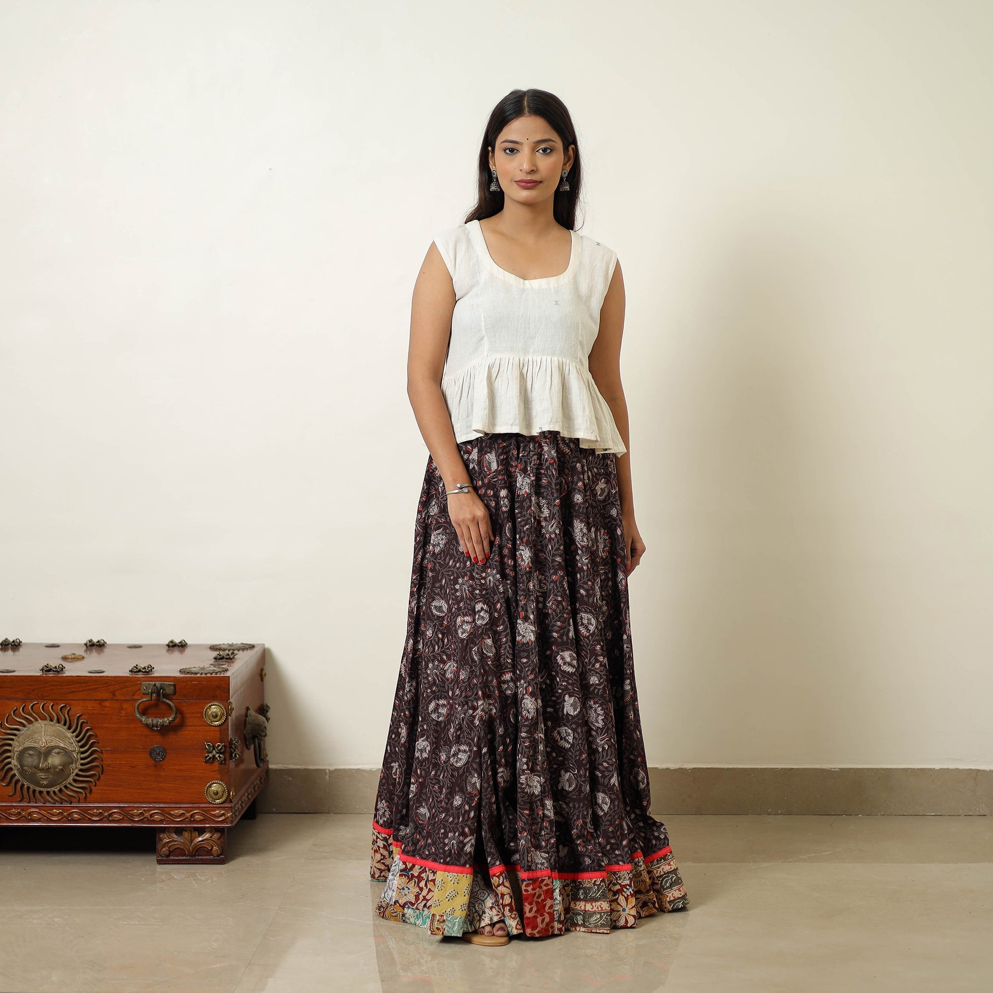 NOORI BAZAR Brown - Hand Block Printed Cotton Long Bagru Skirt 07 - view 2
