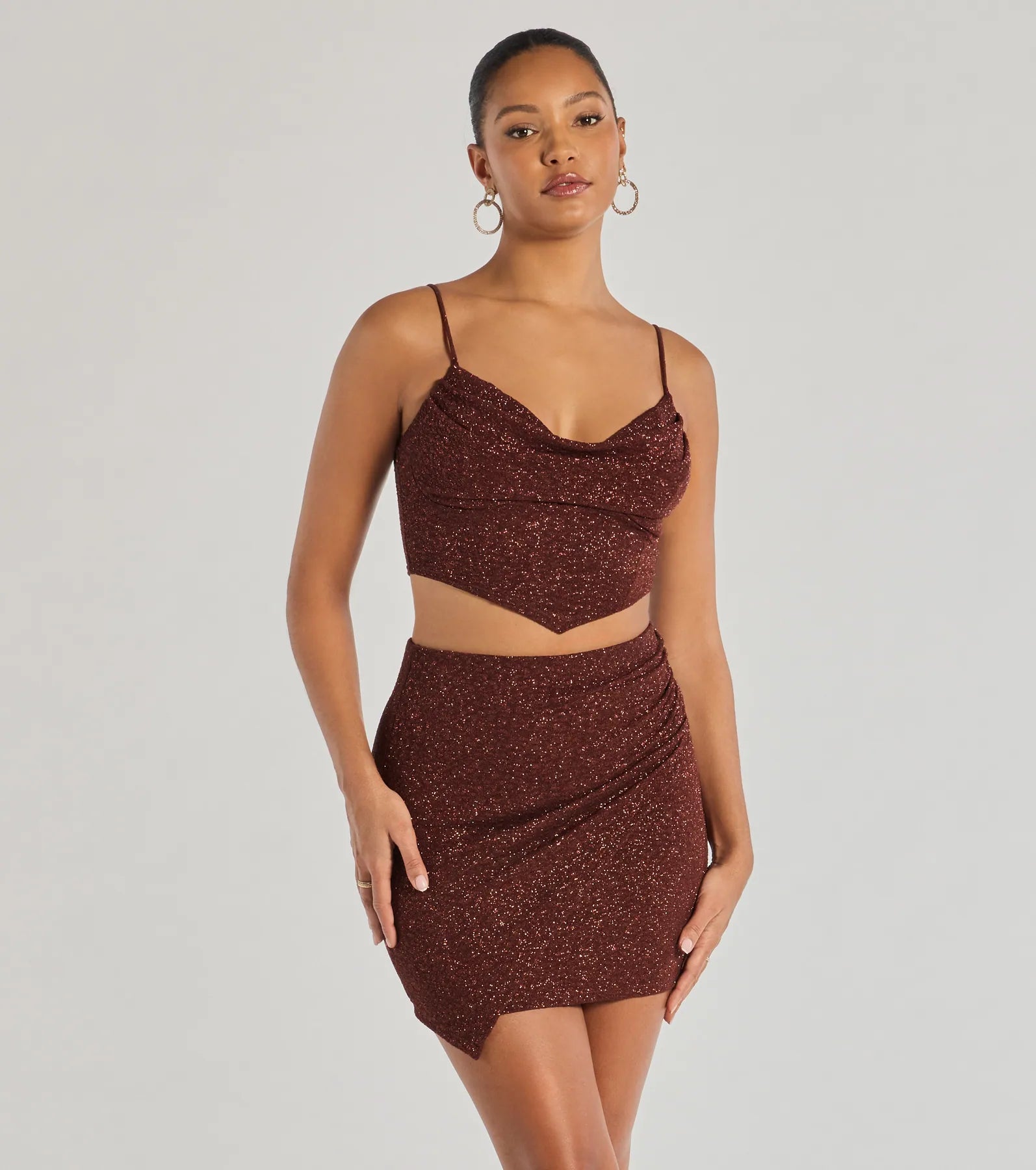 Windsor Glowing Radiance Glitter Mini Skirt – BROWN