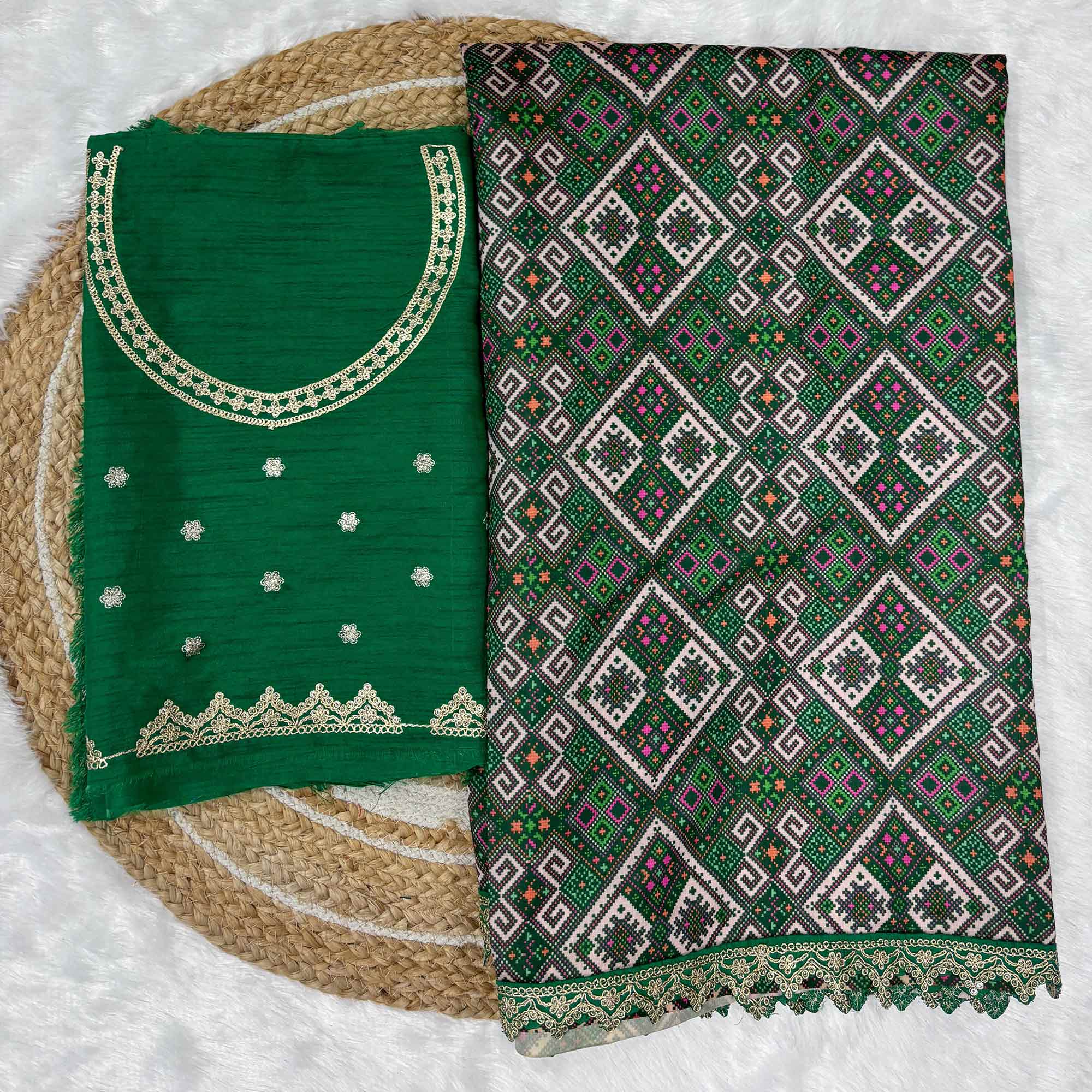 BlackTree green-printed-patola-tussar-silk-sare - view 3