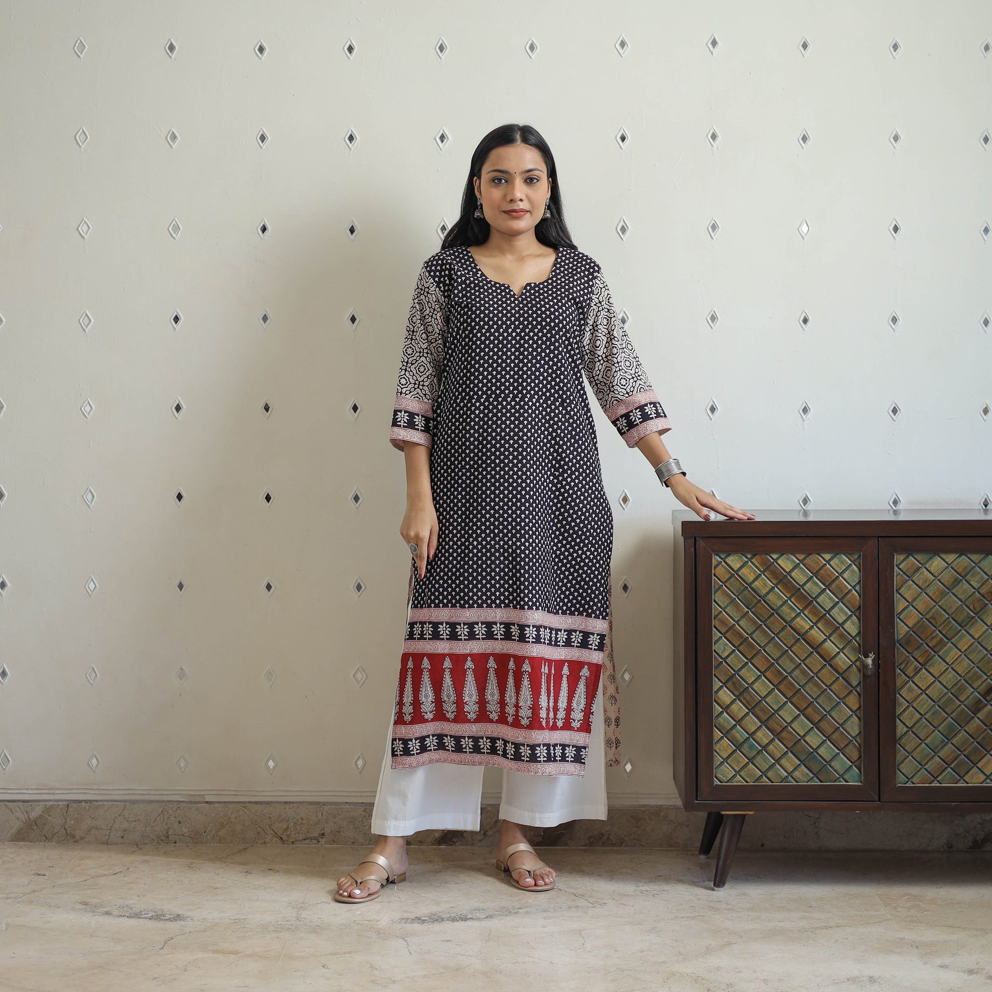 ITOKRI CASUALS Black - Block Print Cotton Straight Bagh Kurta 07 - view 2