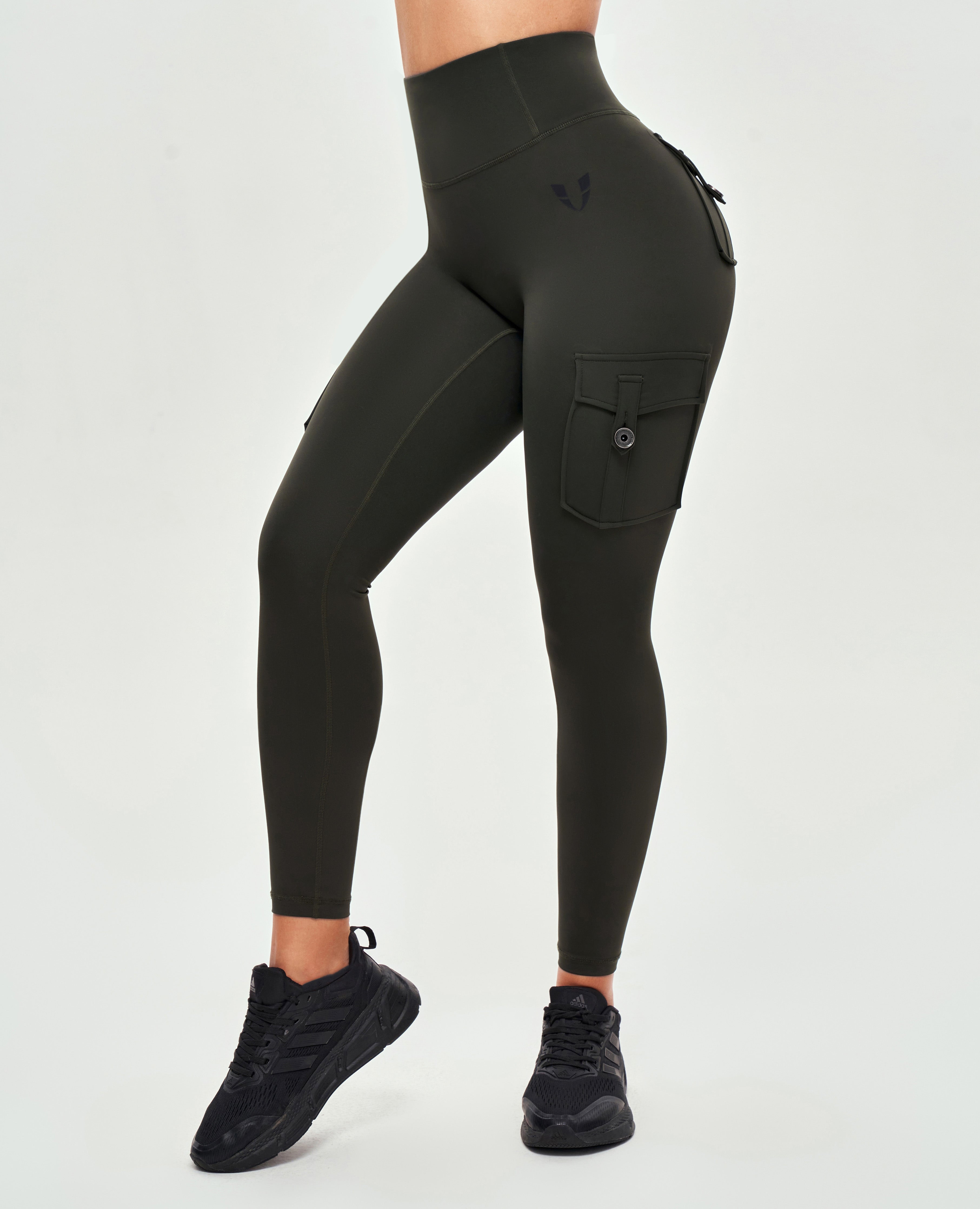 FIRM ABS High Waisted Cargo Leggings - Deep Sea Green