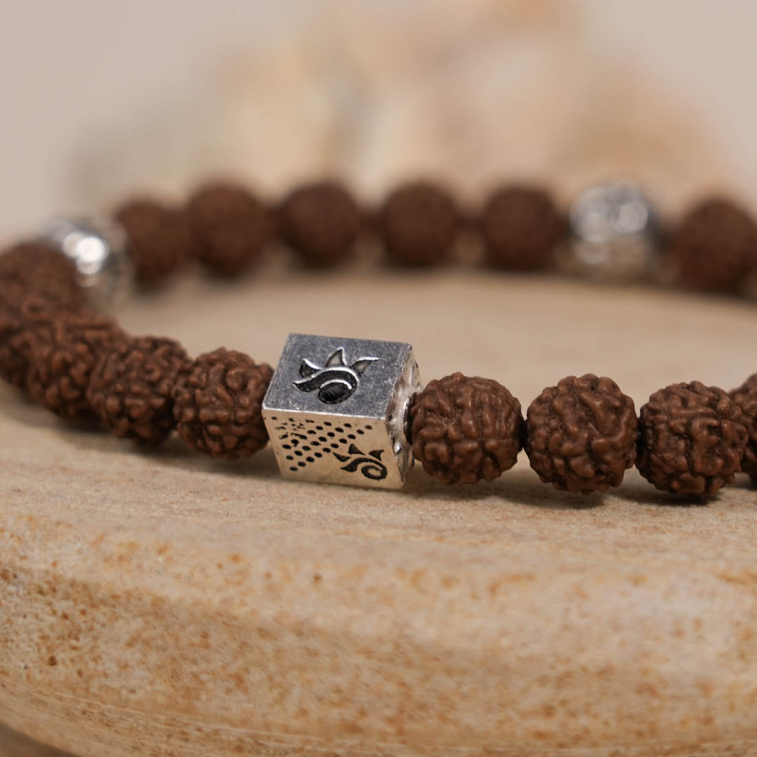 Prinjal Jewellers Rudraksha with Om Namah Shivay Silver Beads Bracelet