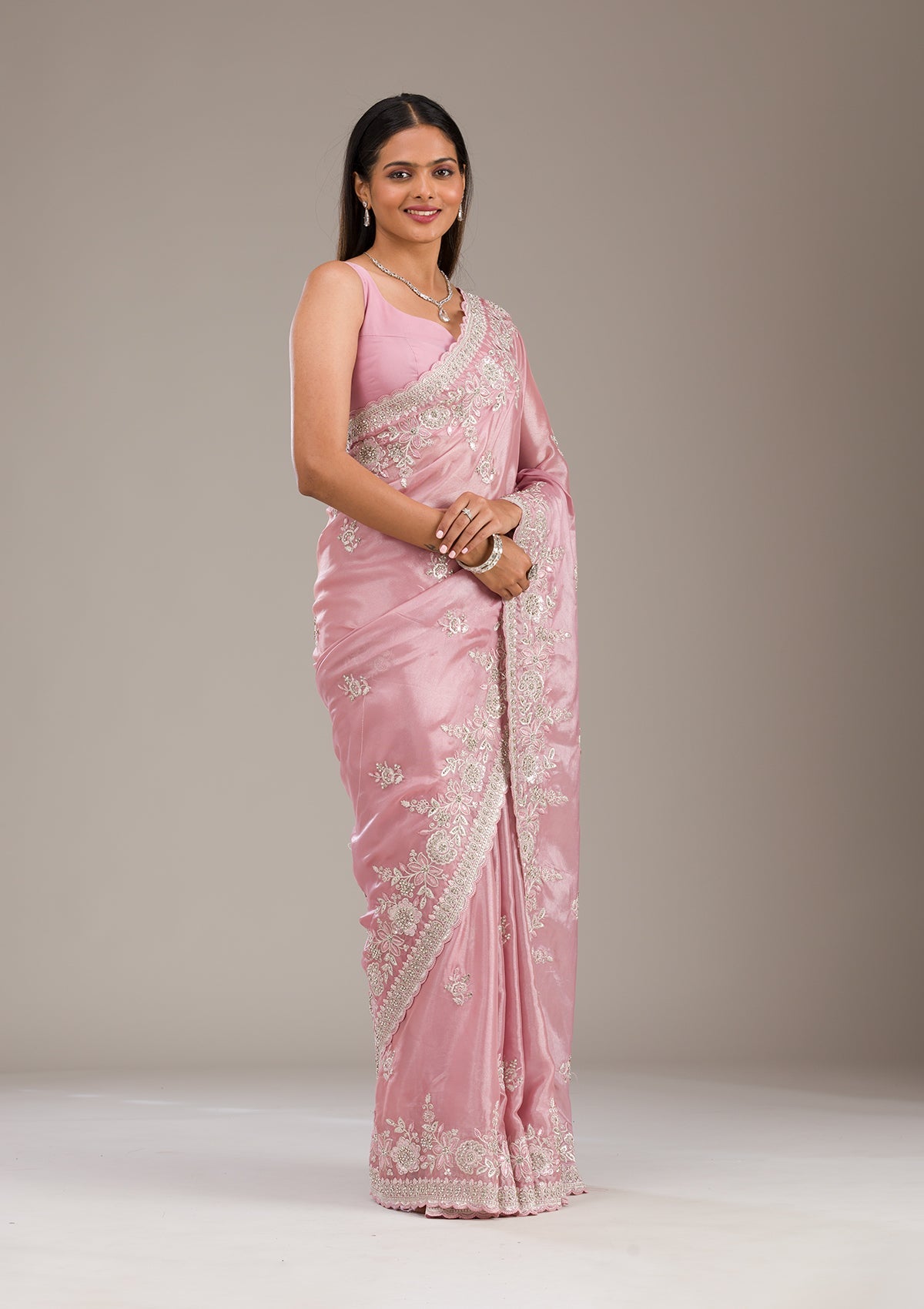 Koskii Pink Zariwork Tissue Saree – Women's - view 3