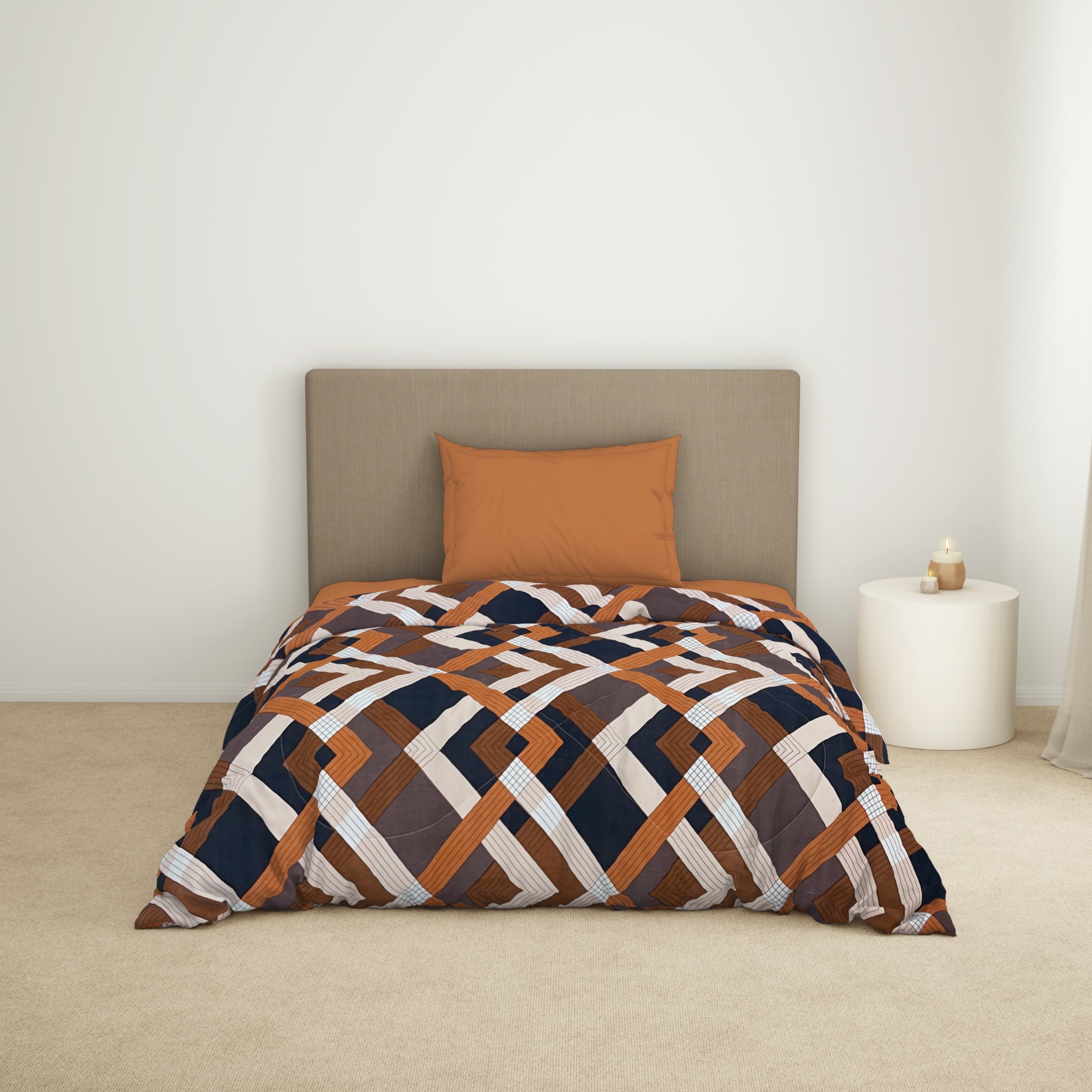 Spaces India Geometric Brown Microfiber Shell Single Quilt / AC Comforter - Bliss By Welspun