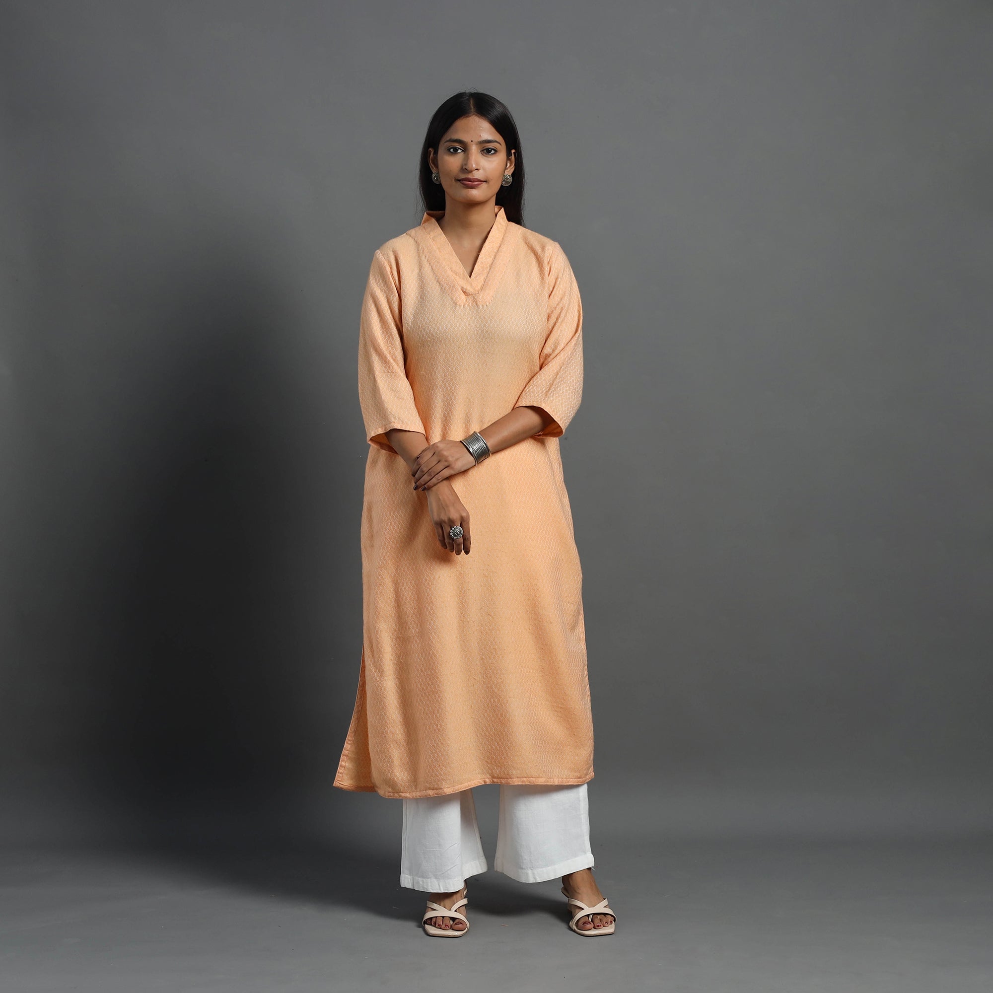 ITOKRI CASUALS Anam Peach Merino Woolen Kurta - view 2