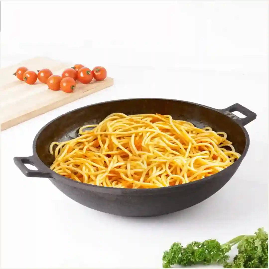 The Indus Valley CASTrong Cast Iron Wok Kadai, Pre-seasoned, 100% Pure, Toxin-free, 31cm, 3.2L, 2.8kg
