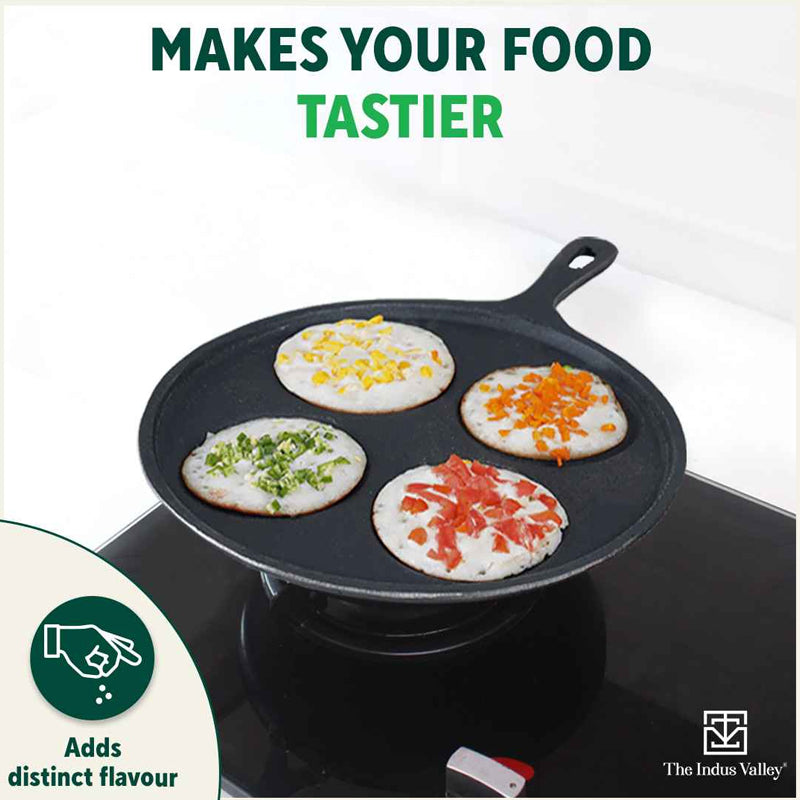 The Indus Valley CASTrong Cast Iron Uttapam/ Set Dosa Tawa, 4 Pit,Pre-seasoned, 100% Pure, Toxin-free, Induction, 27.5cm - view 9