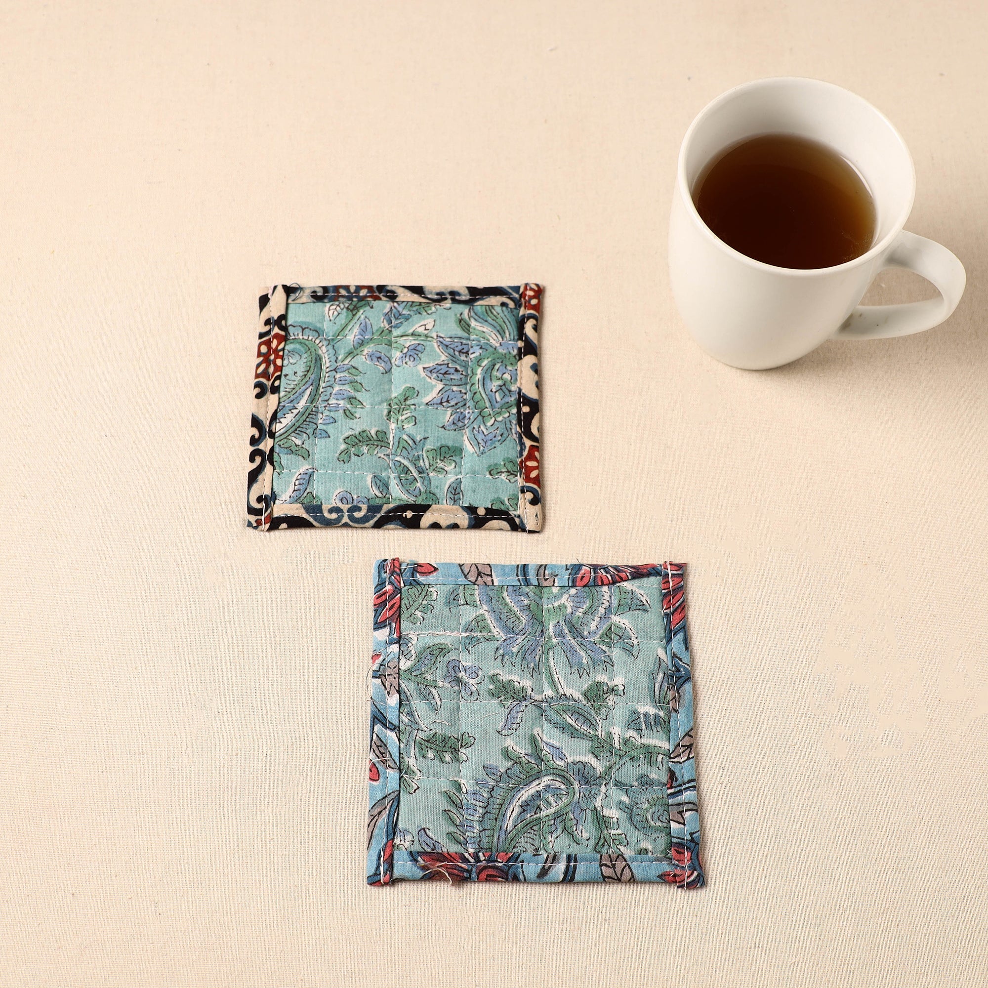 JALPARI Floral Print Cotton Quilted Coasters (Set of 2) 40