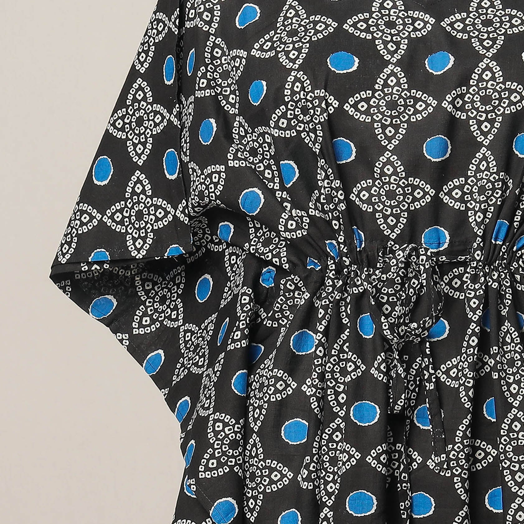 CHUTNEY CRAFT STUDIO Black - Sanganeri Printed Cotton Kaftan with Tie-Up Waist (Medium) - view 3
