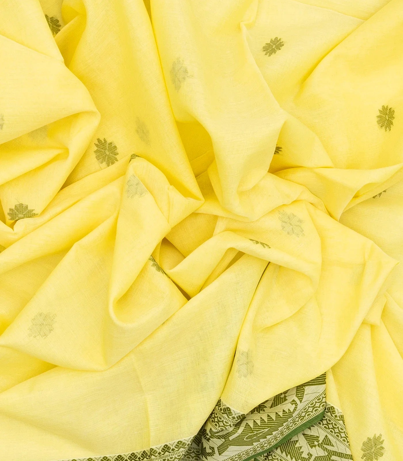 RmKV Lemon Yellow Handloom Bengal Cotton Saree With Floral Buttas - view 3