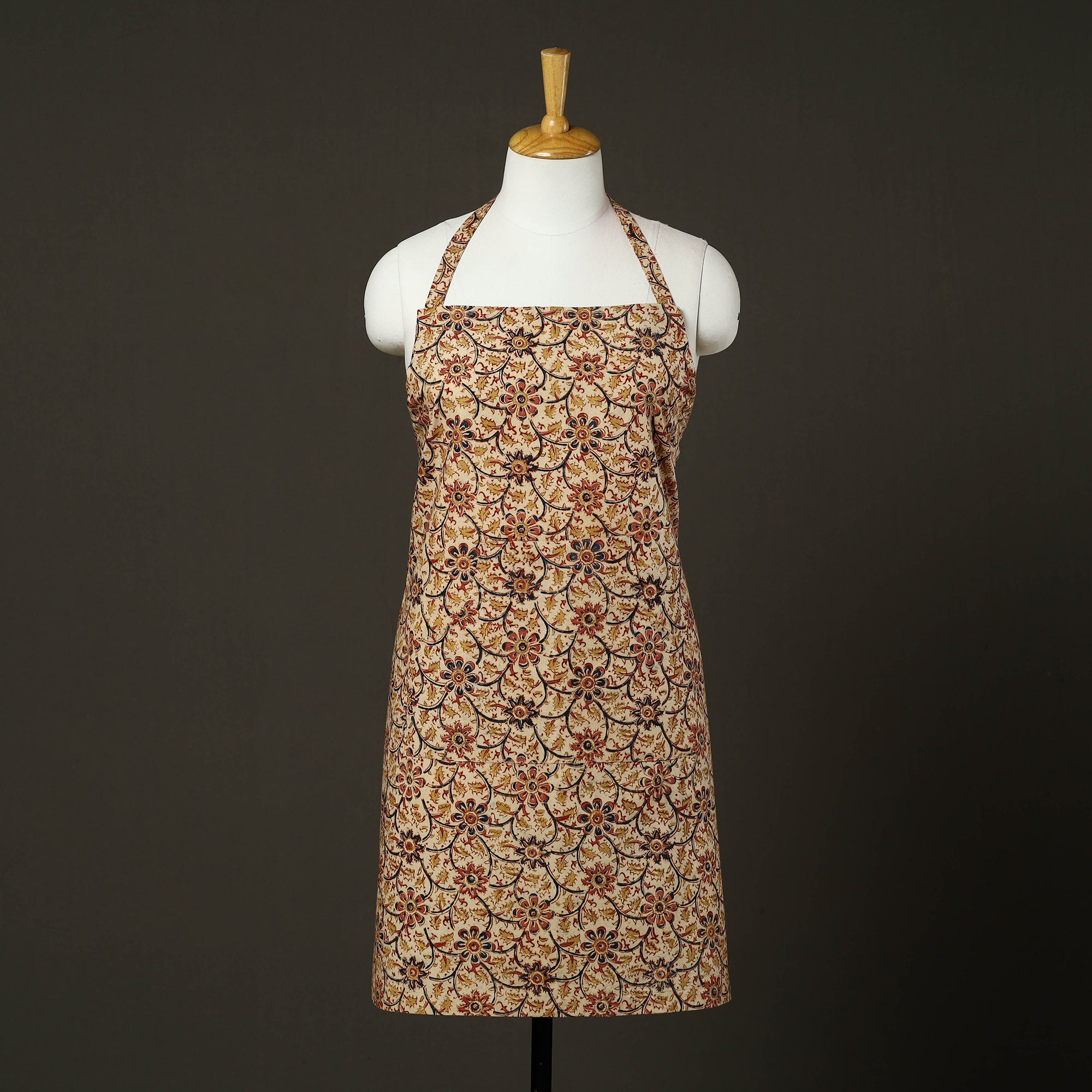 JALPARI Beige - Kalamkari Block Print Cotton Apron with Pocket 47