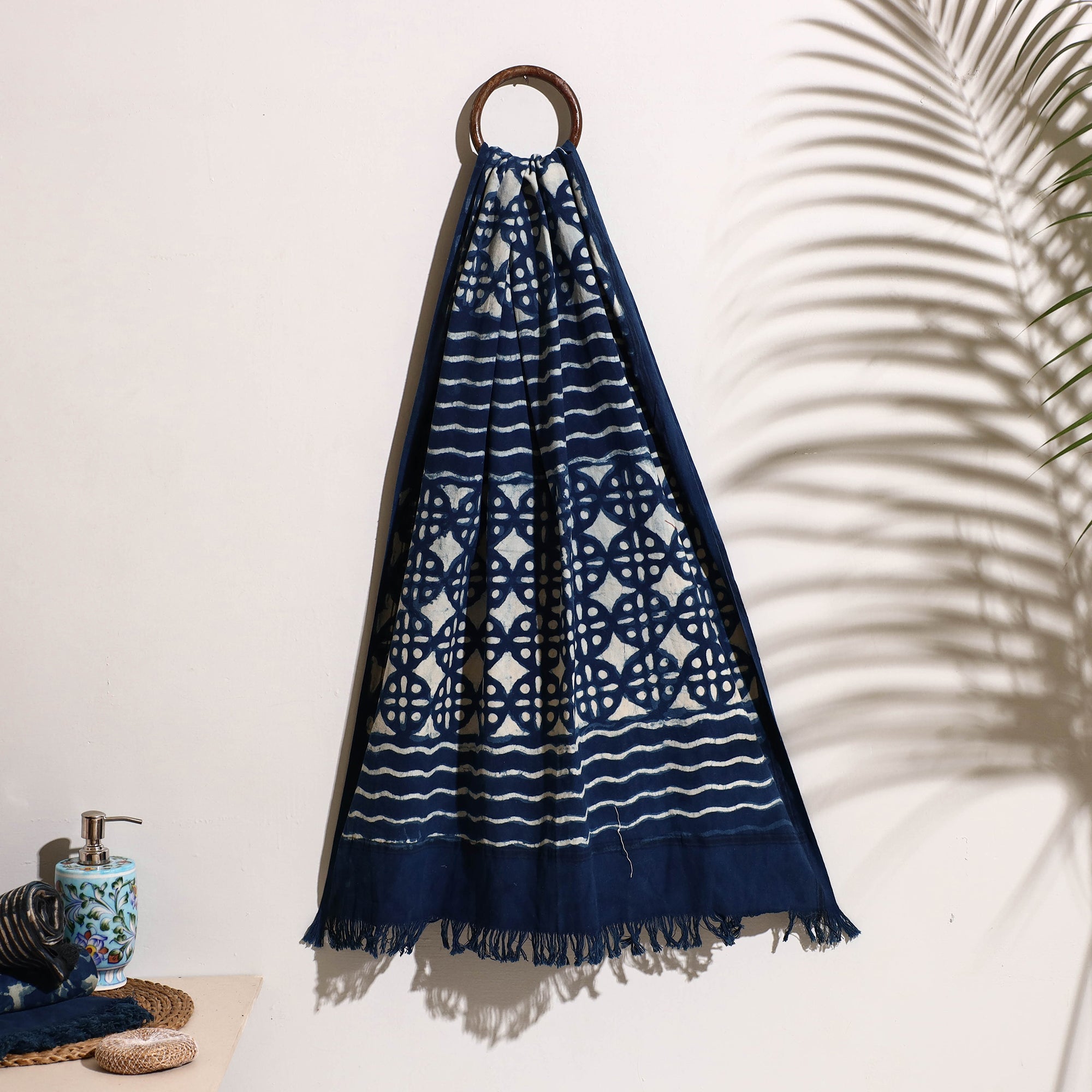 BINDAAS UNLIMITED Blue - Bindaas Block Printed Handloom Cotton Towel