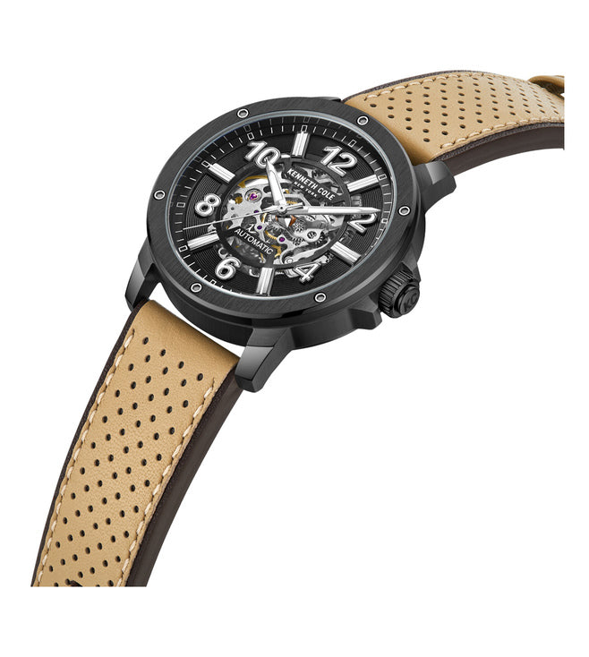 Kenneth Cole Men's Automatic Black Dial & Brown Leather Strap Watch - view 2