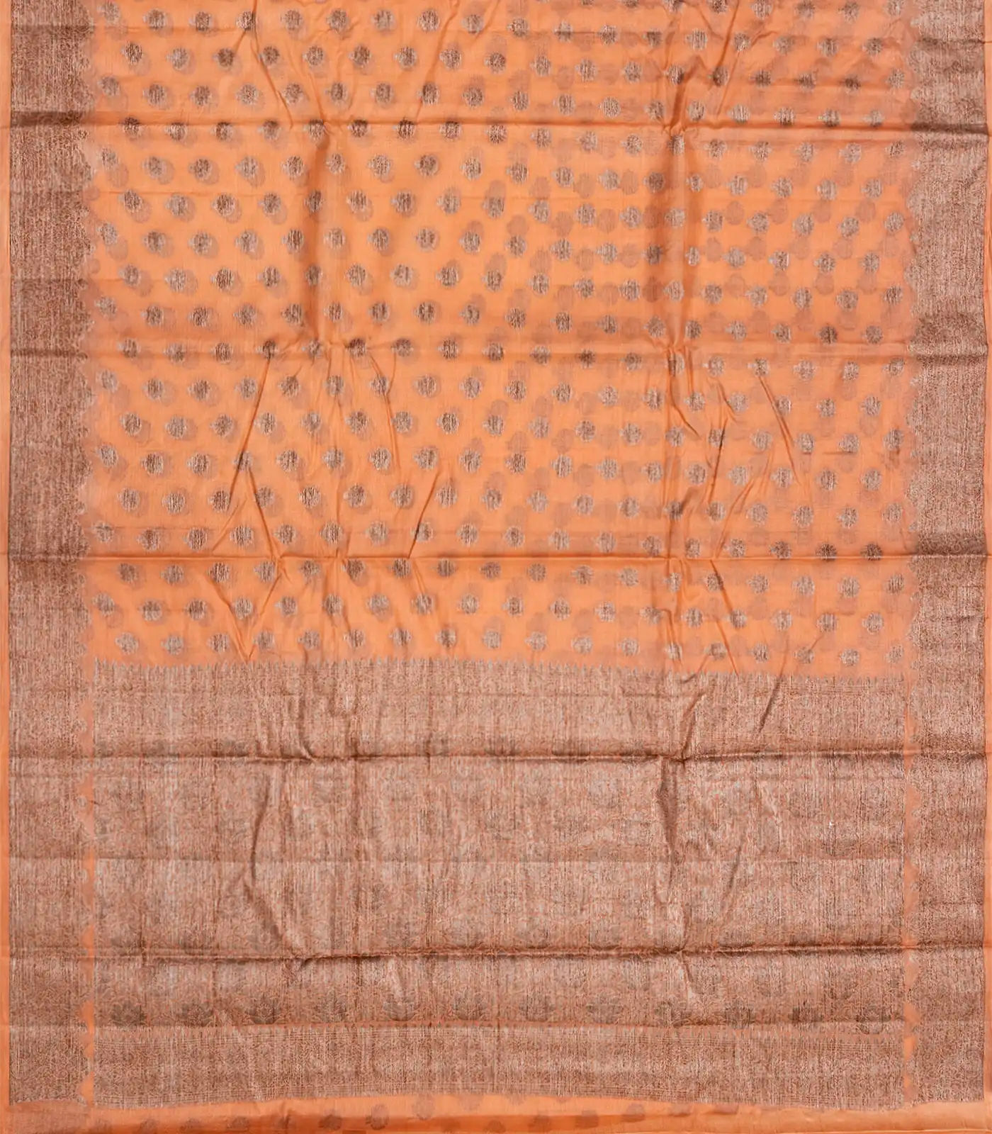RmKV Orange Handwoven Tussar Silk Saree With Floral Butta Motifs-Orange - view 2