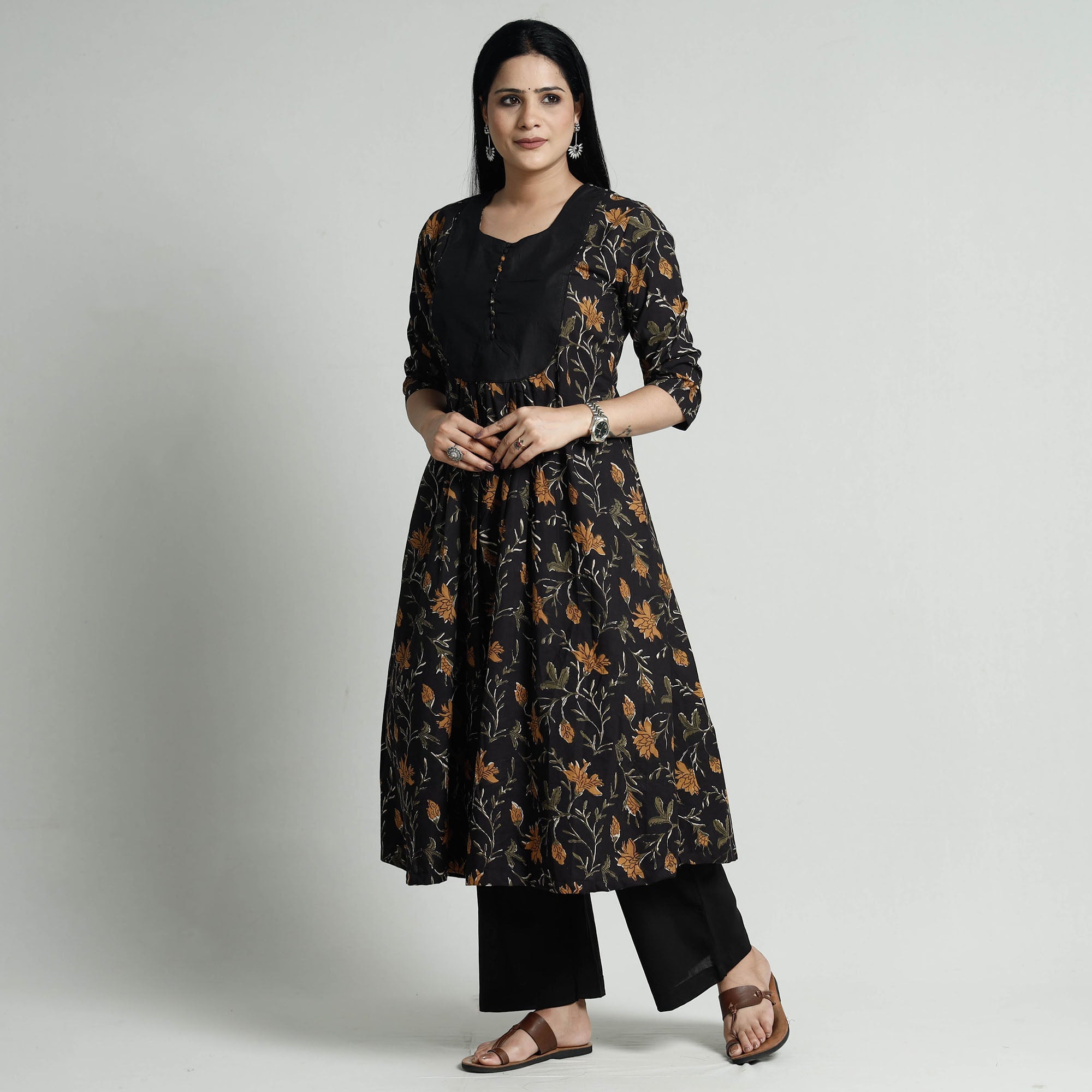 ITOKRI CASUALS Black - Bagru Block Printed Cotton Kurta with Palazzo Set